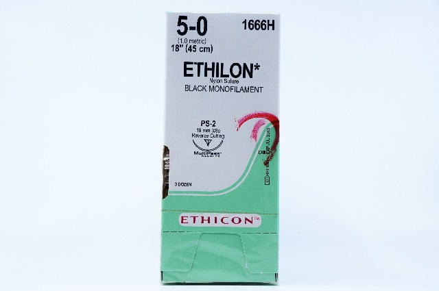 Ethicon 1666H 5-0 ETHILON, PS-2, 19mm 3/8c, 18inch ~ Pack of 36