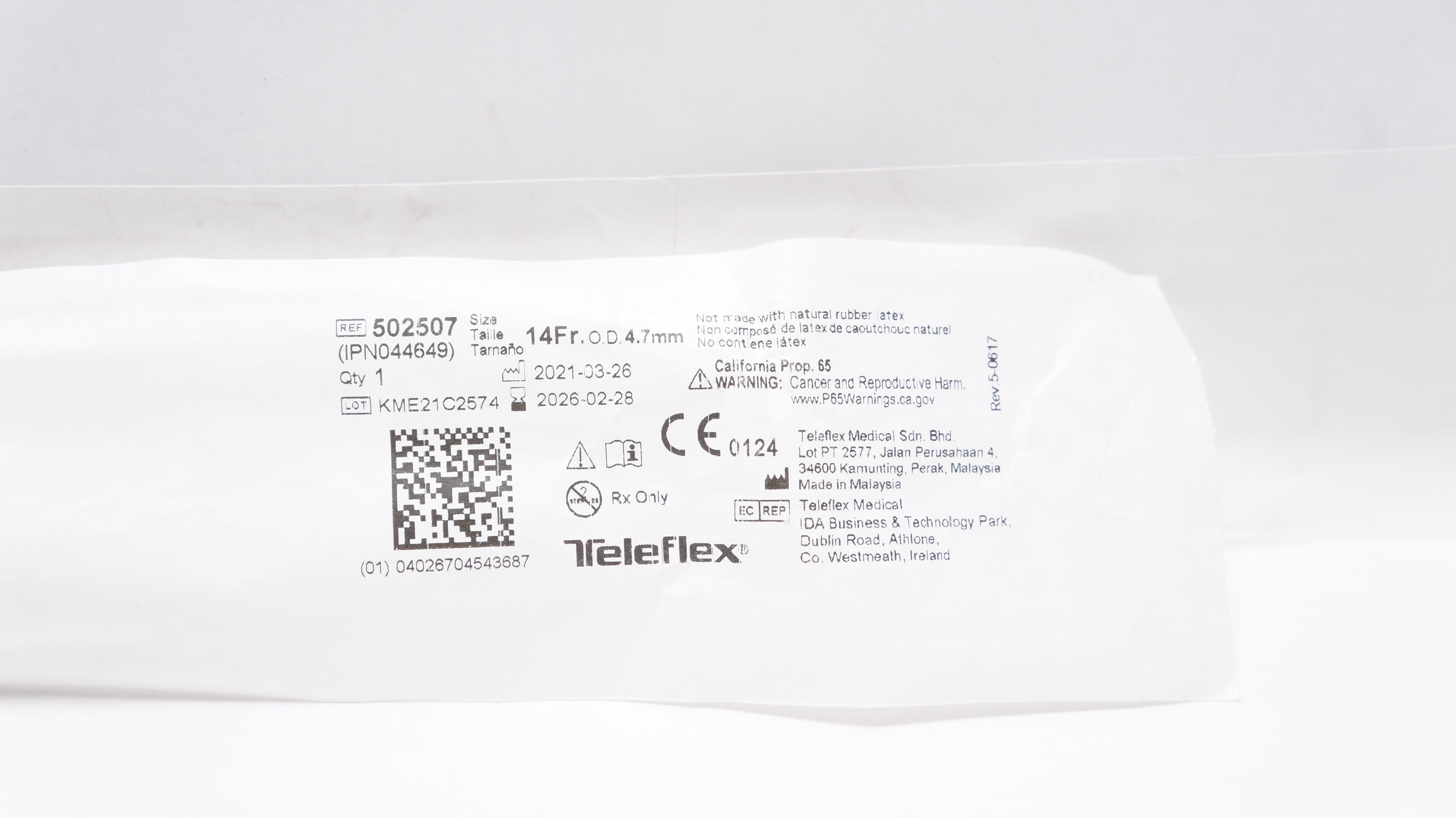 Teleflex 502507 Rusch Flexi-Slip Stylet W/Distal Tip Tube Guide 14Fr x 4.7mm OD