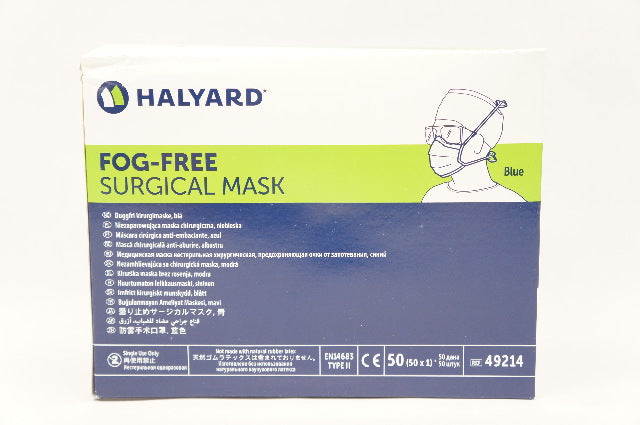 Halyard 49214 Fog-Free Surgical Mask Blue- Box of 50