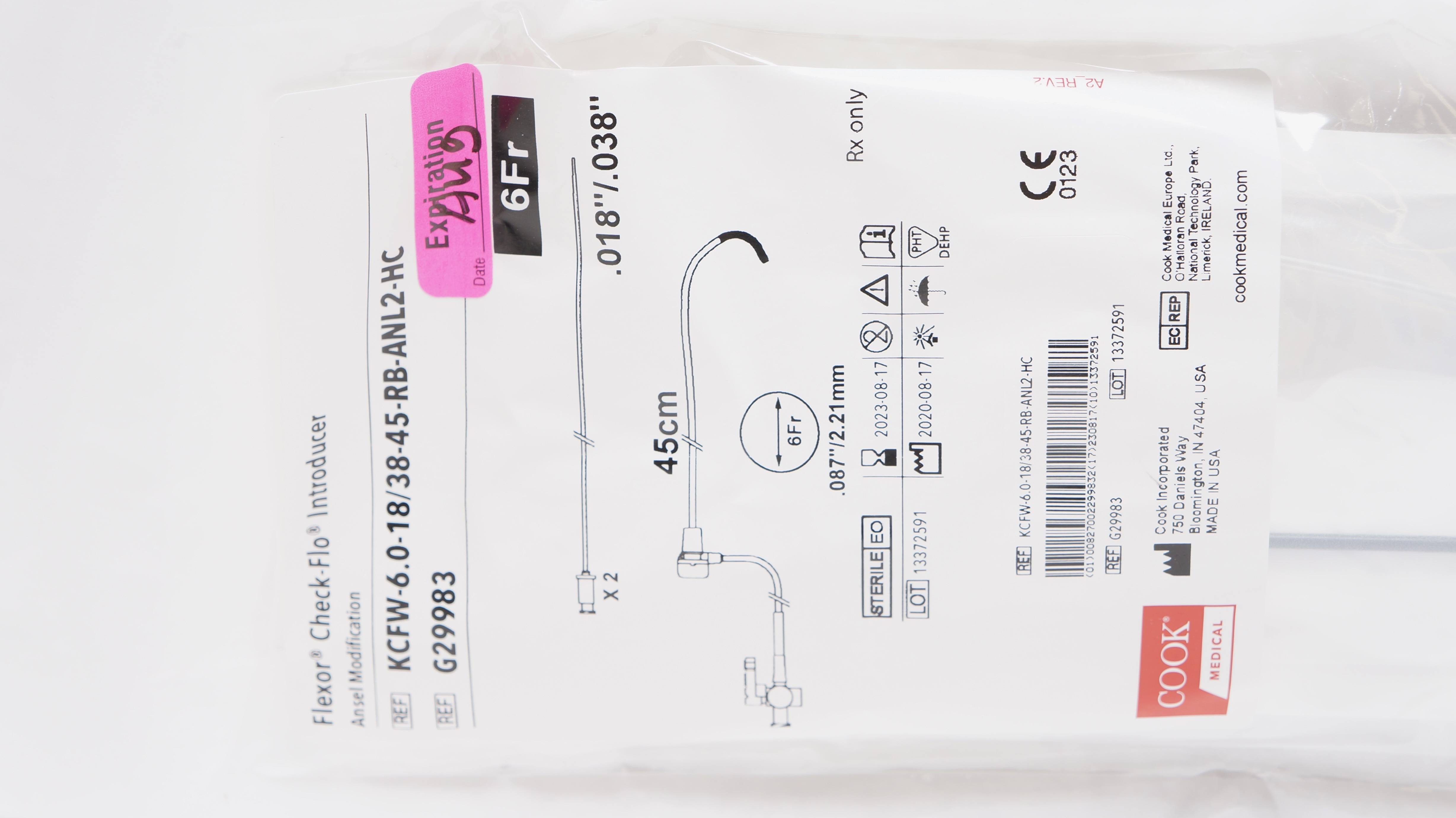 Cook Medical G29983 Flexor Check-Flo Introducer Ansel Modification 6Fr x 45cm(x)