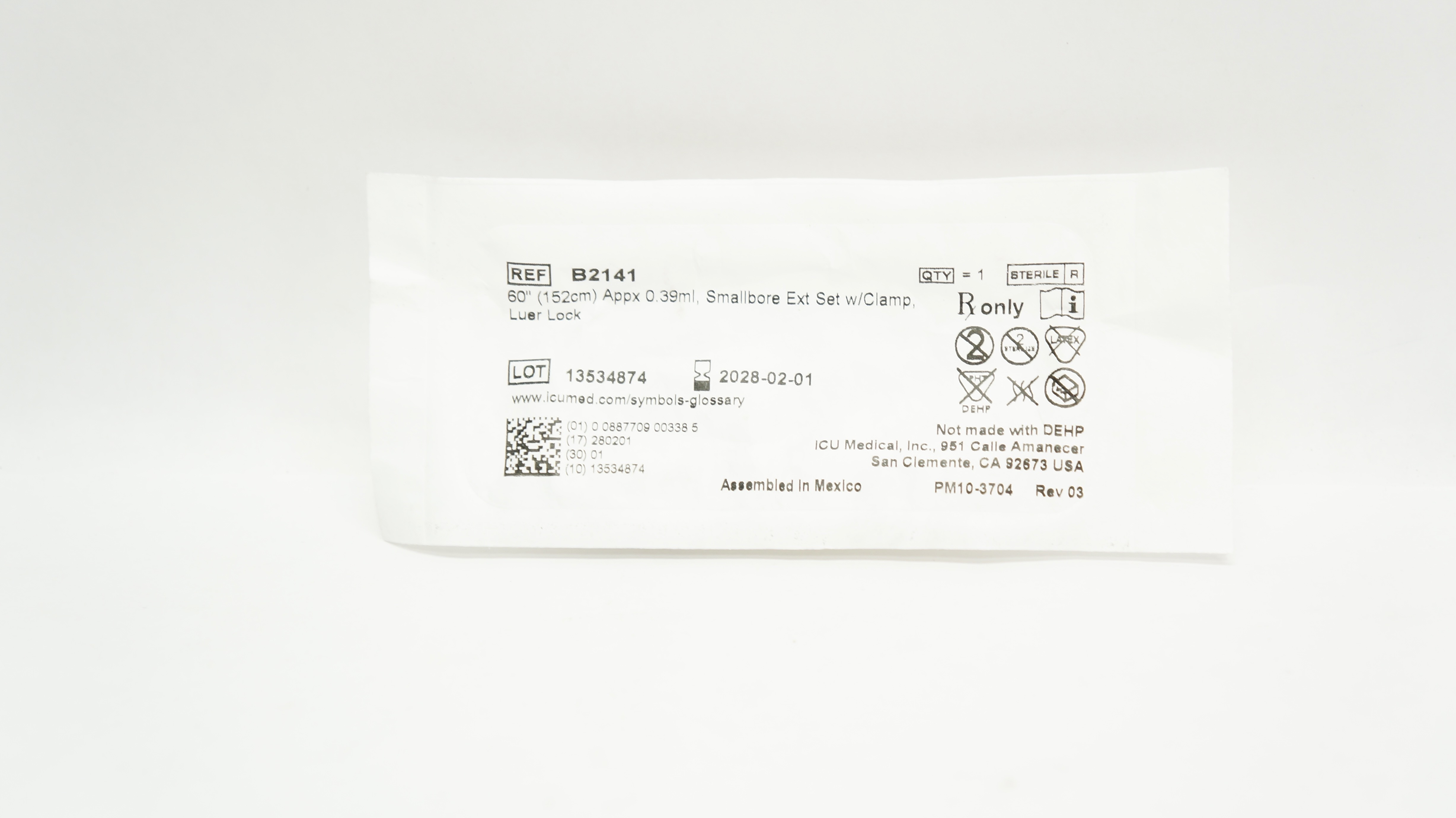 Icu Medical B2141 Smallbore Ext. Set w/Clamp,  60inch Appx 0.39mL