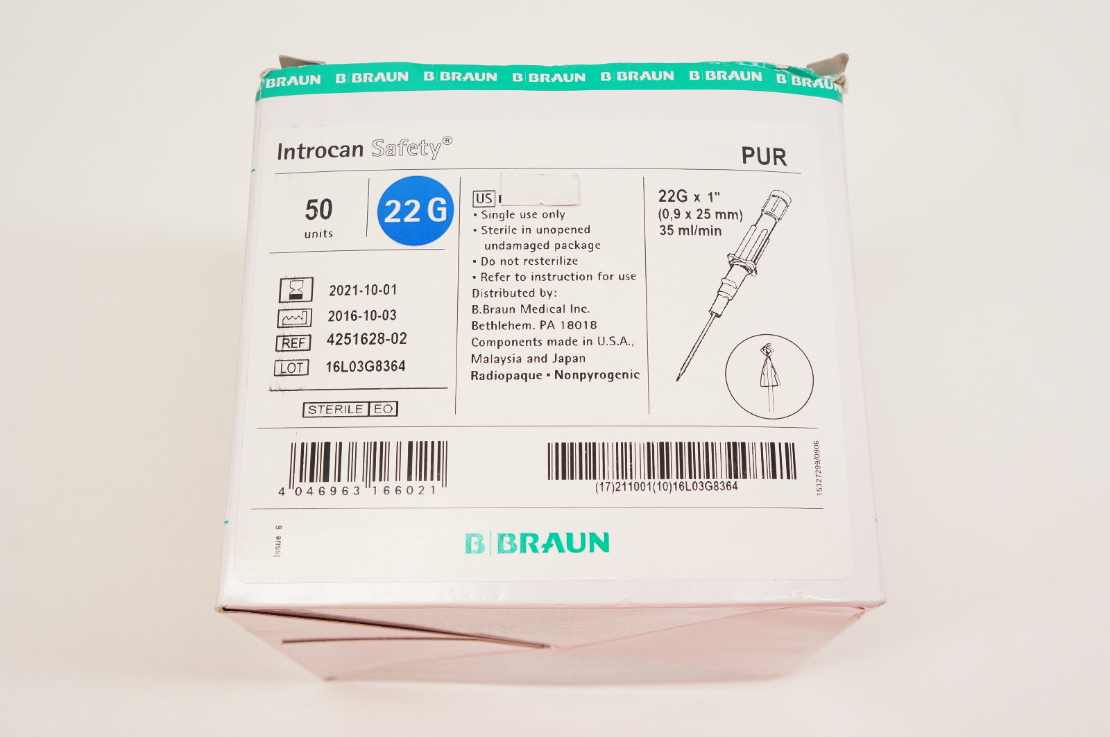 Braun 4251628-02 Introcan Safety 22G x 1inch - Box of 24