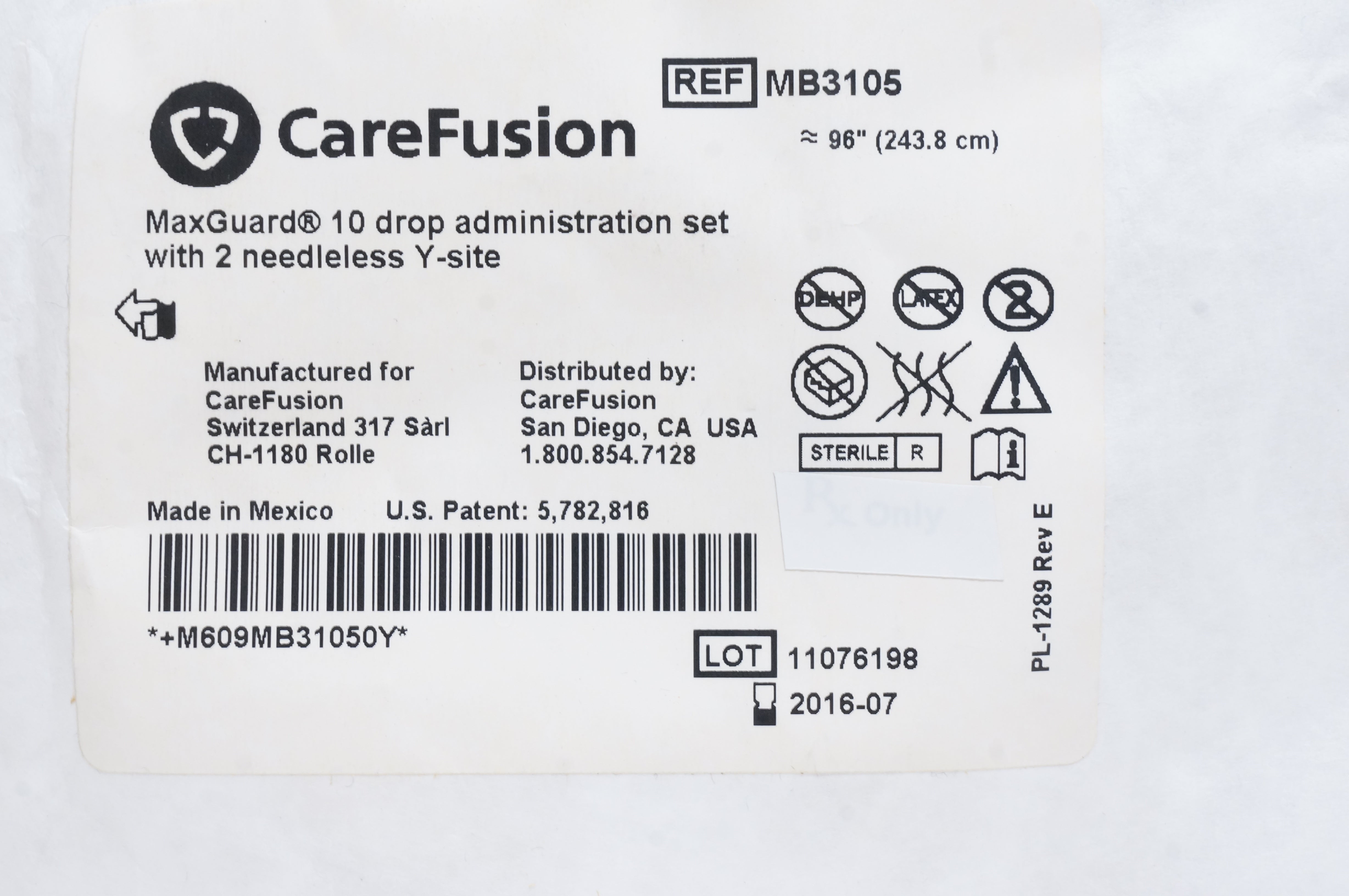 CareFusion MB3105 MaxGuard 10 Drop Administration Set 96inch (x)