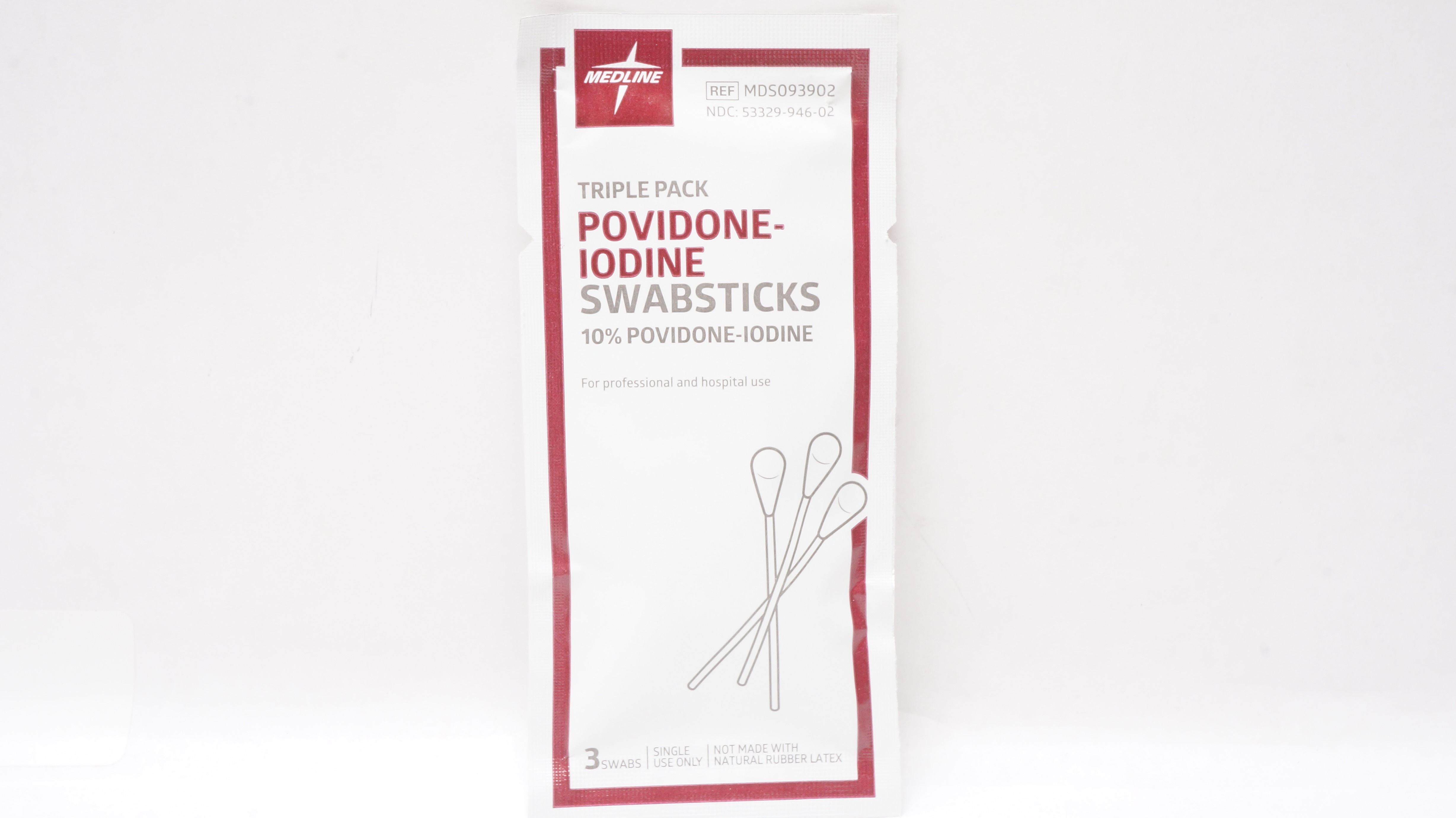 Medline MDS093902 Triple Pack 10% Povidone-Iodine Swabsticks - Pack of 3