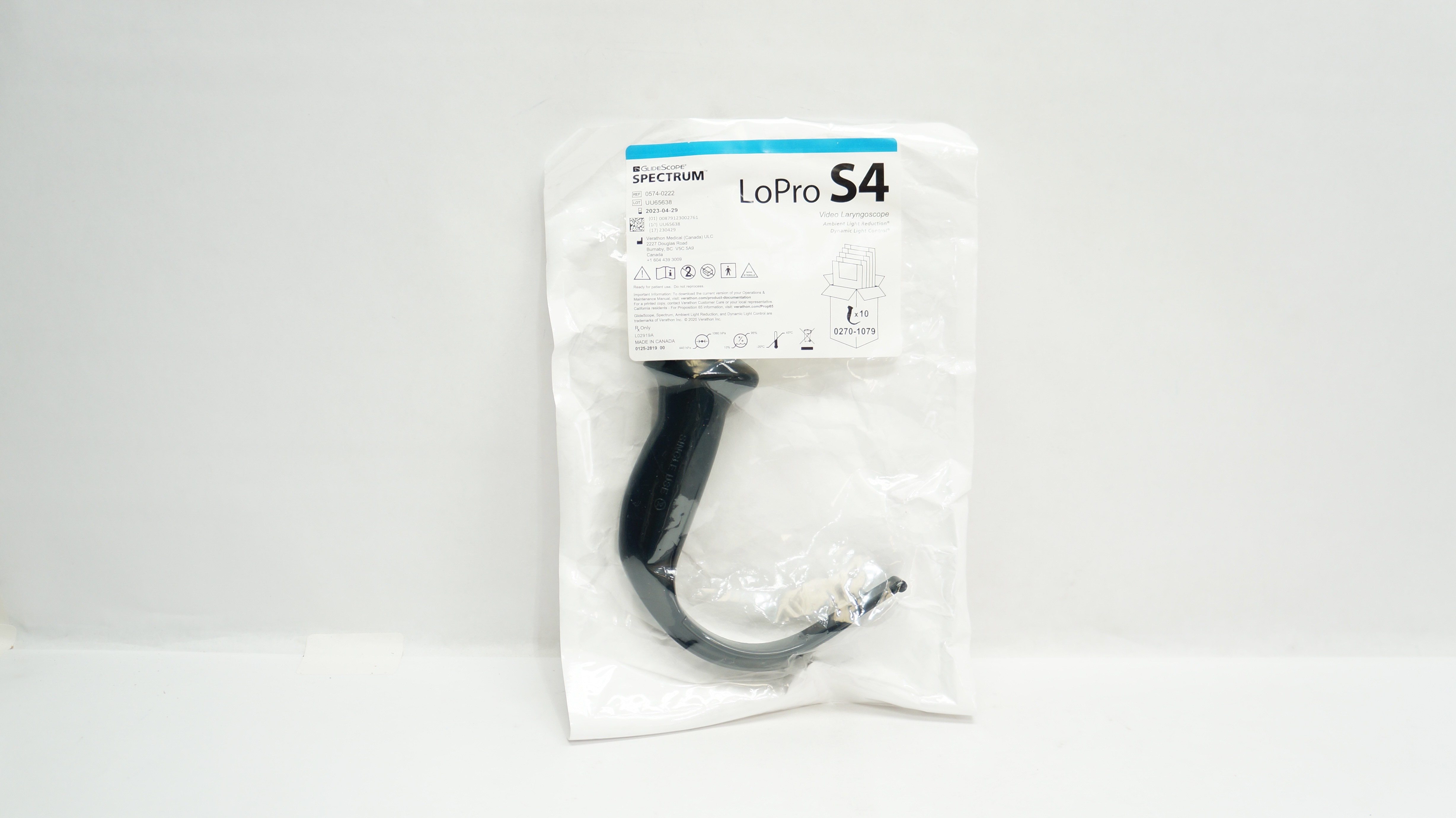 Verathon Medical 0574-0222 GlideScope Spectrum Video Laryngoscope LoPro S4 (x)