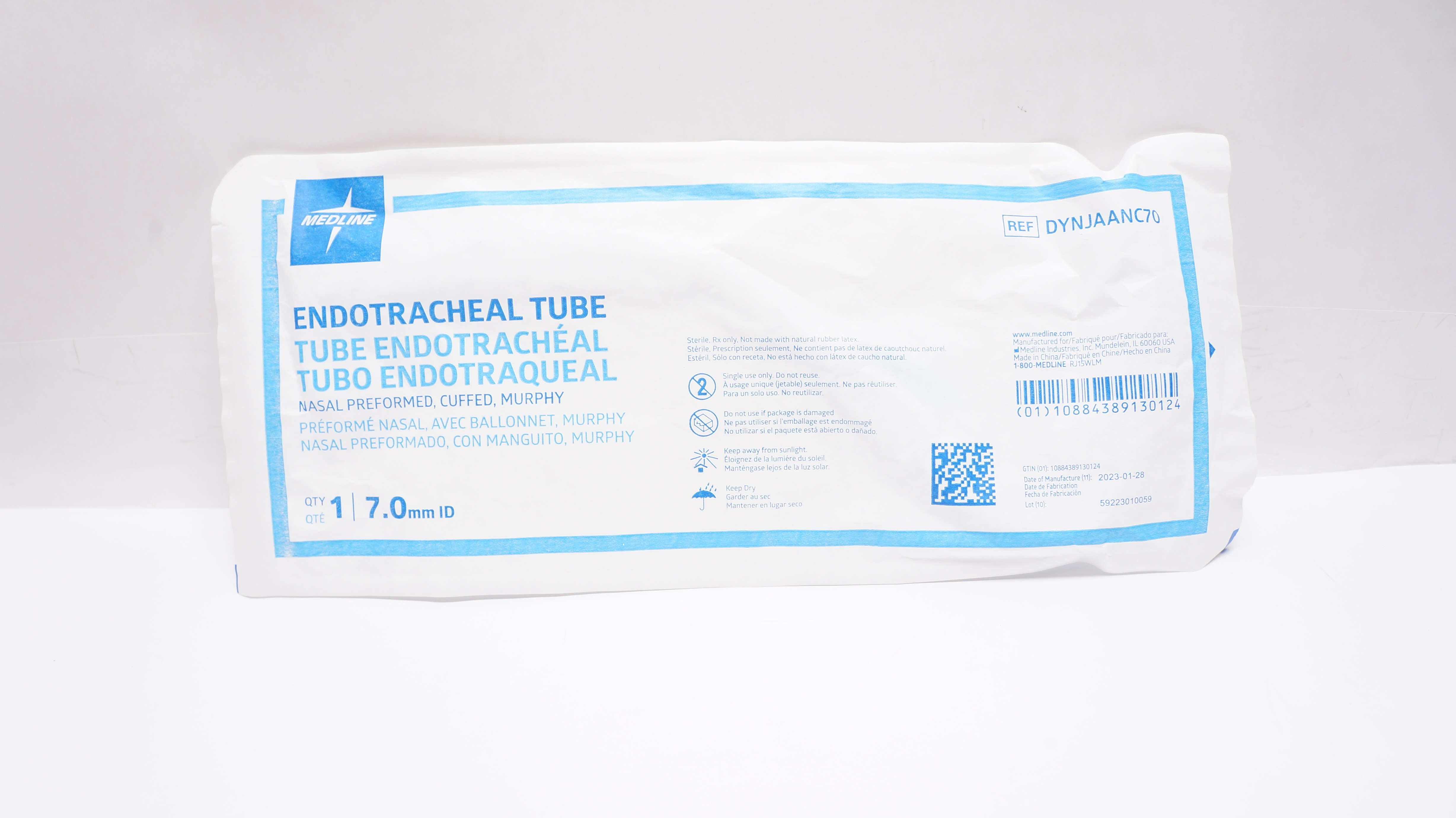 Medline DYNJAANC70 Nasal Preformed Cuffed Endotracheal Tube 7.0mm ID