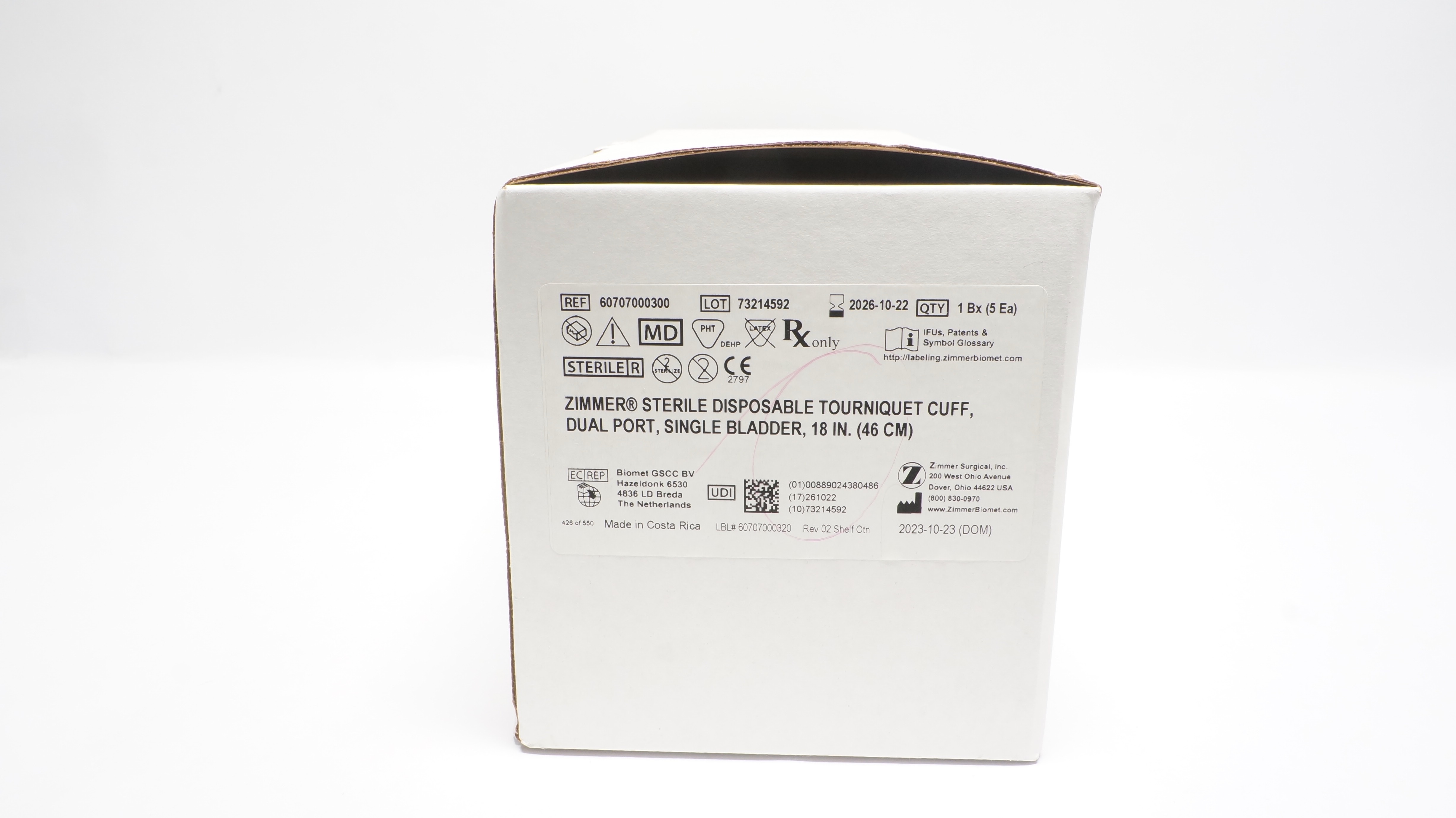 Zimmer 60707000300 Tourniquet Cuff, Dual Port, Single Bladder, 18in.-Box of 5