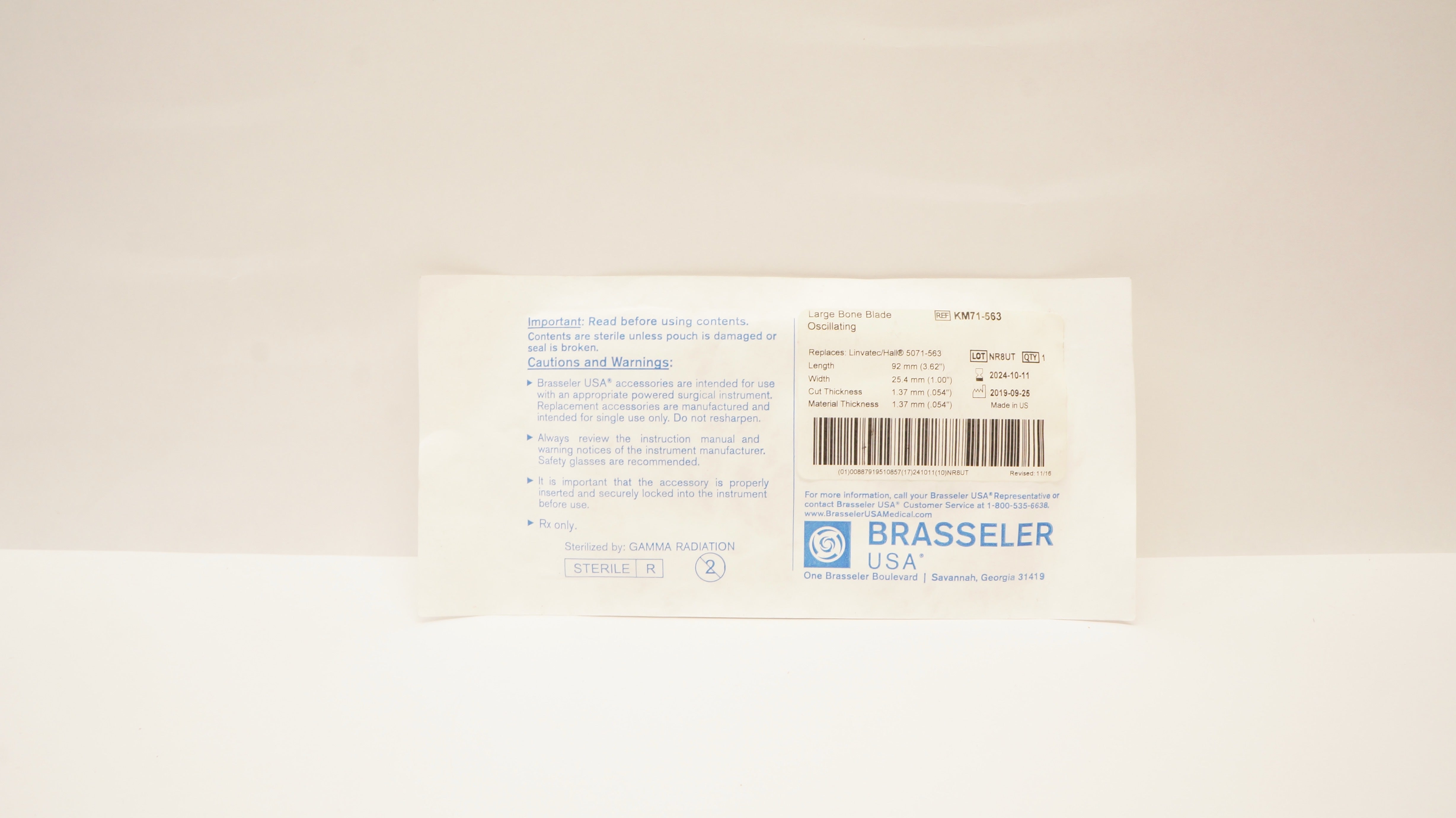 Brasseler KM71-563 Large Bone Blade Oscillating 3.62inch x 1.00inch