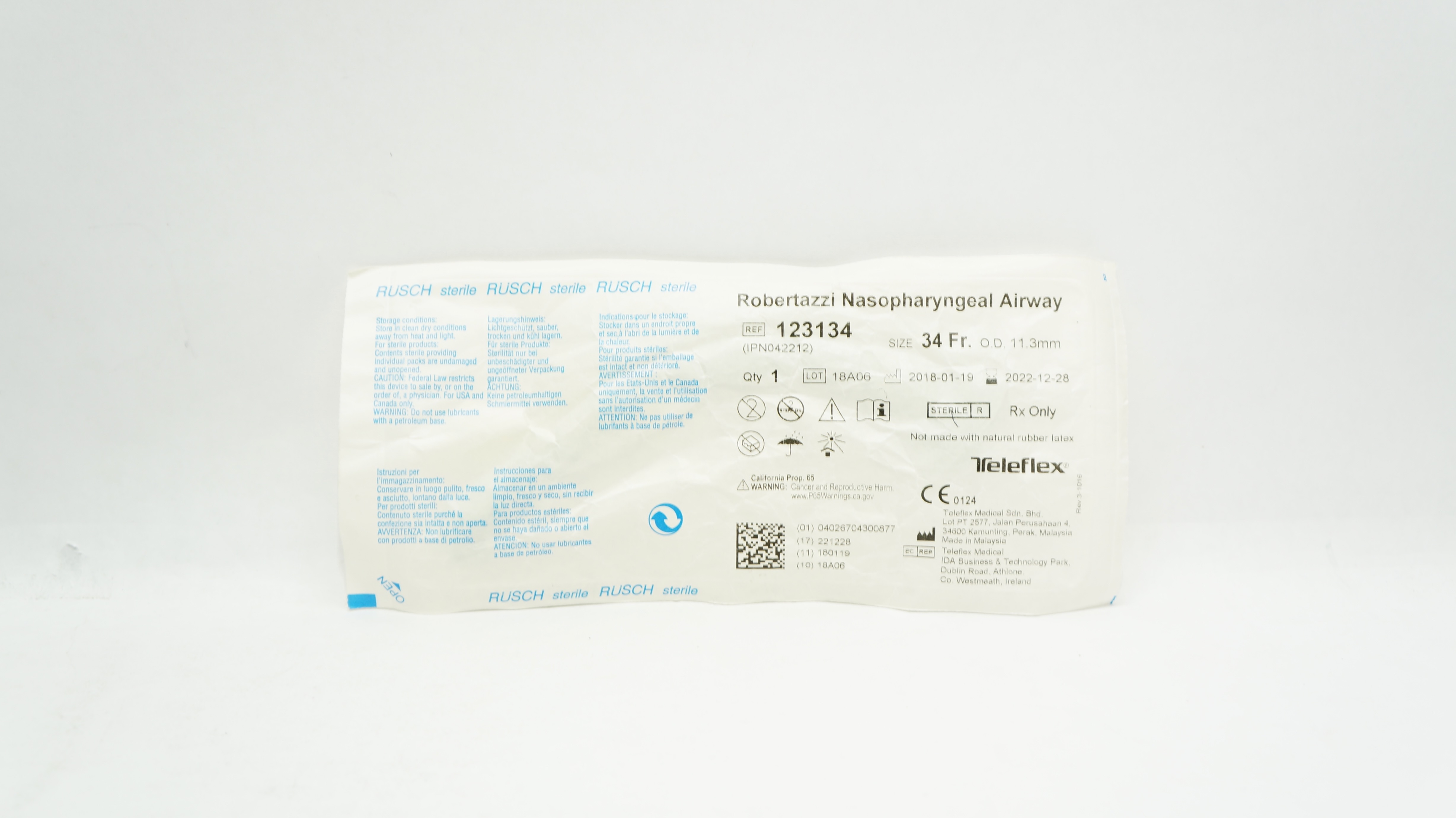 Teleflex 123134 Robertazzi Nasopharyngeal Airway 34Fr x 11.3mm OD (x)