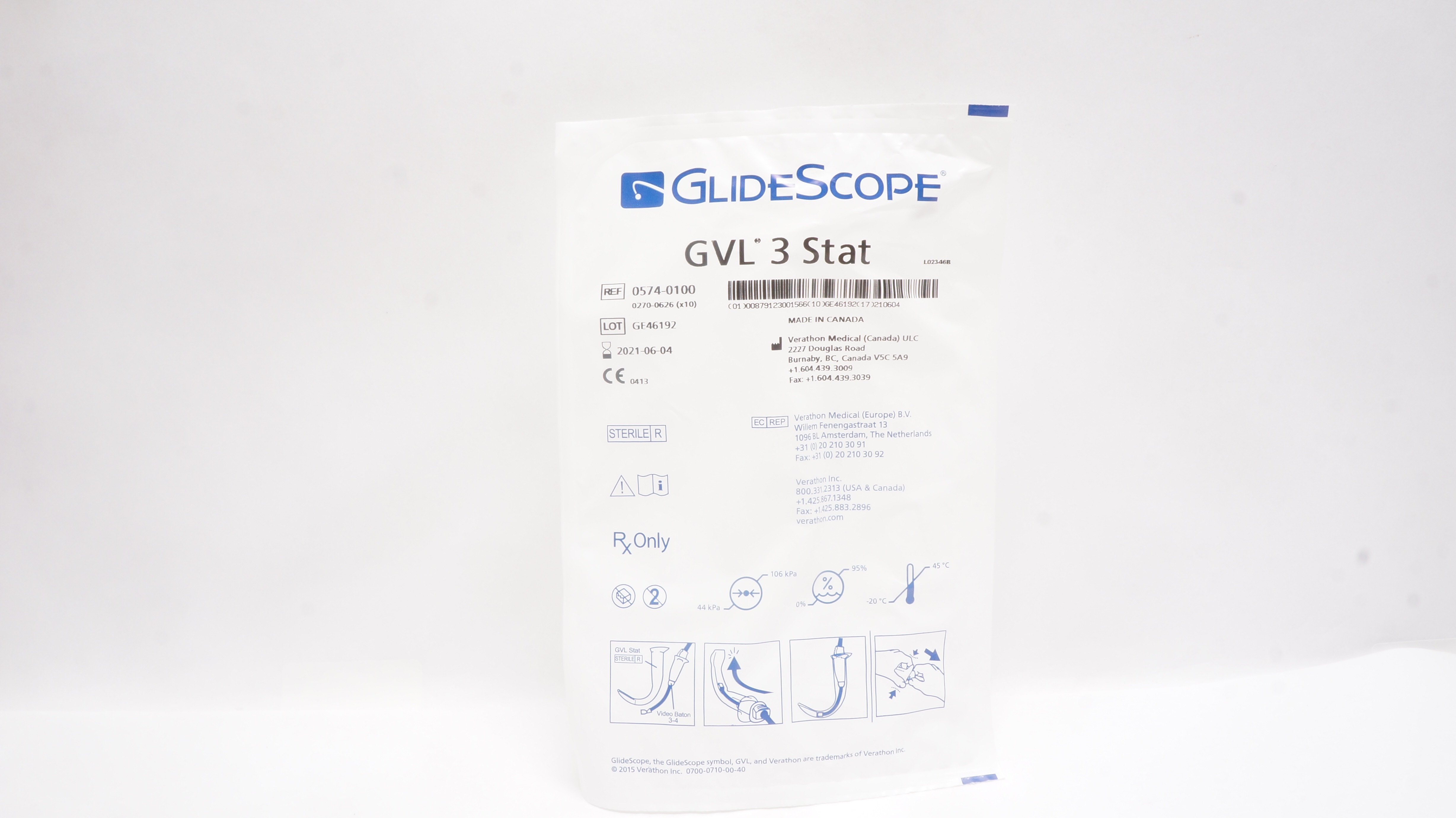 GlideScope 0574-0100 Verathon Medical GVL 3 Stat (x)