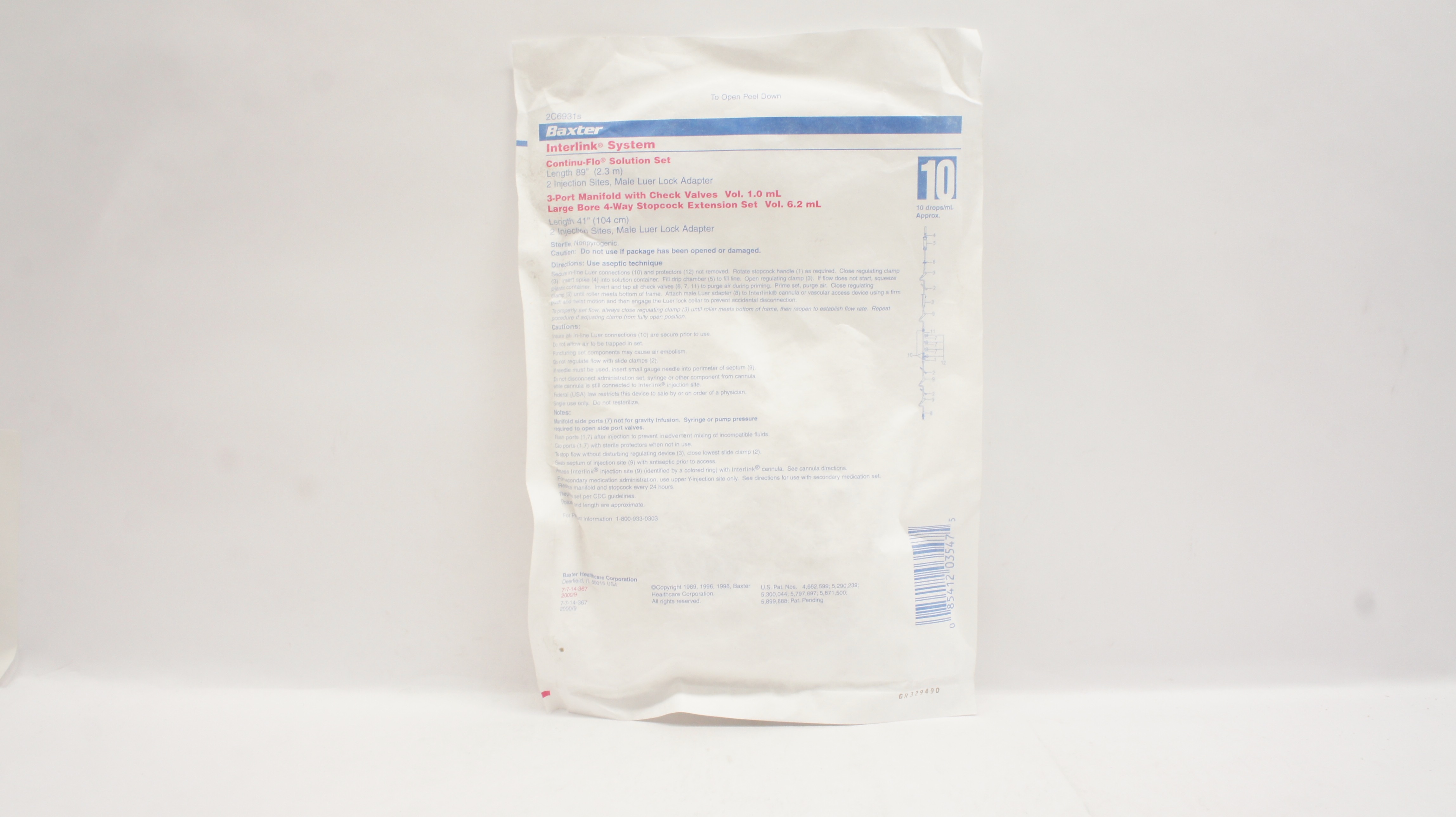 Baxter 2C6931s Interlink System Continu-Flo Solution Set 89inch 10Drops/ml Appx.