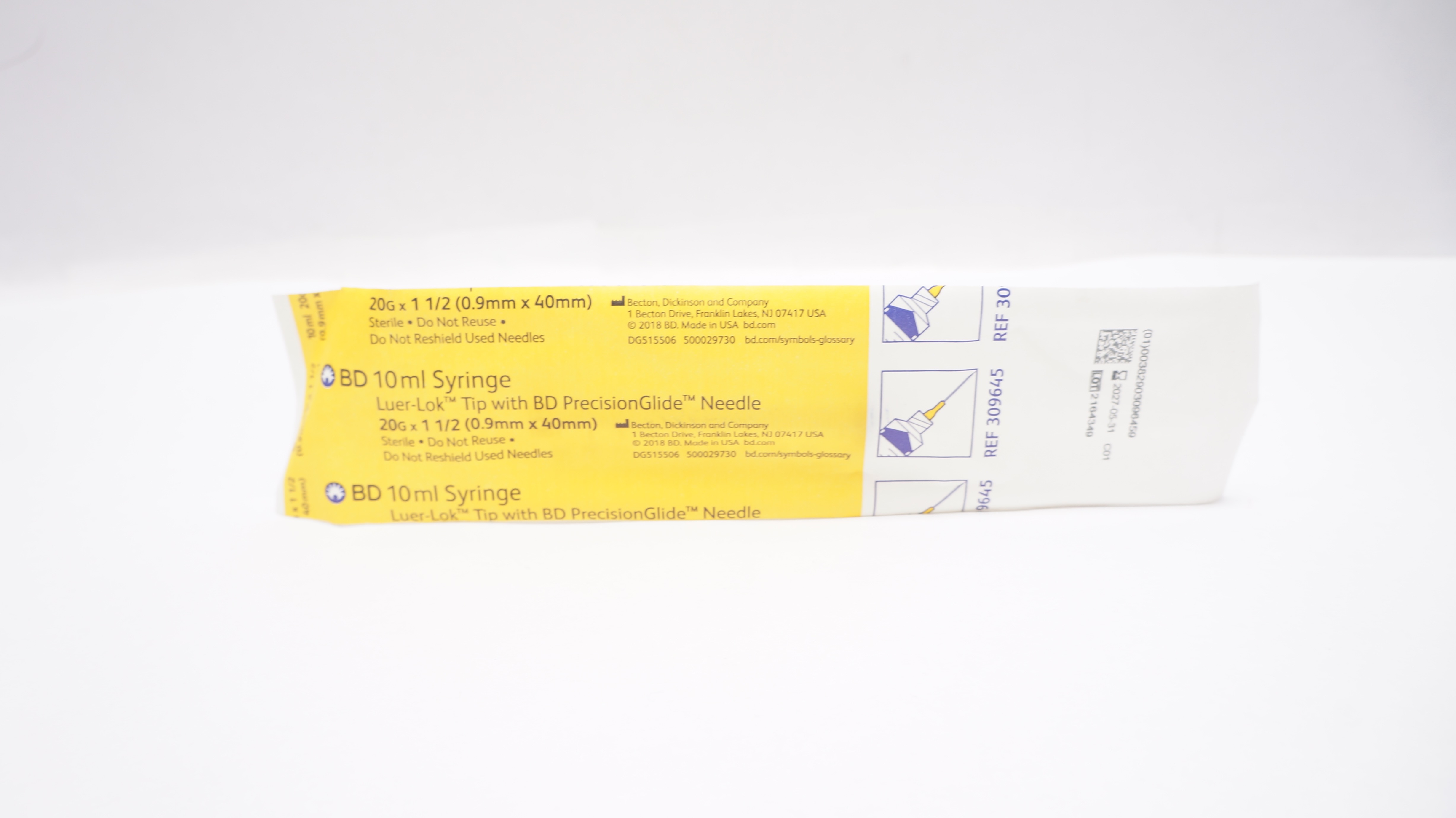 BD 309645 10mL Syringe Luer-Lok Tip w/BD PrecisionGlide Ndle 20G x 1-1/2inch