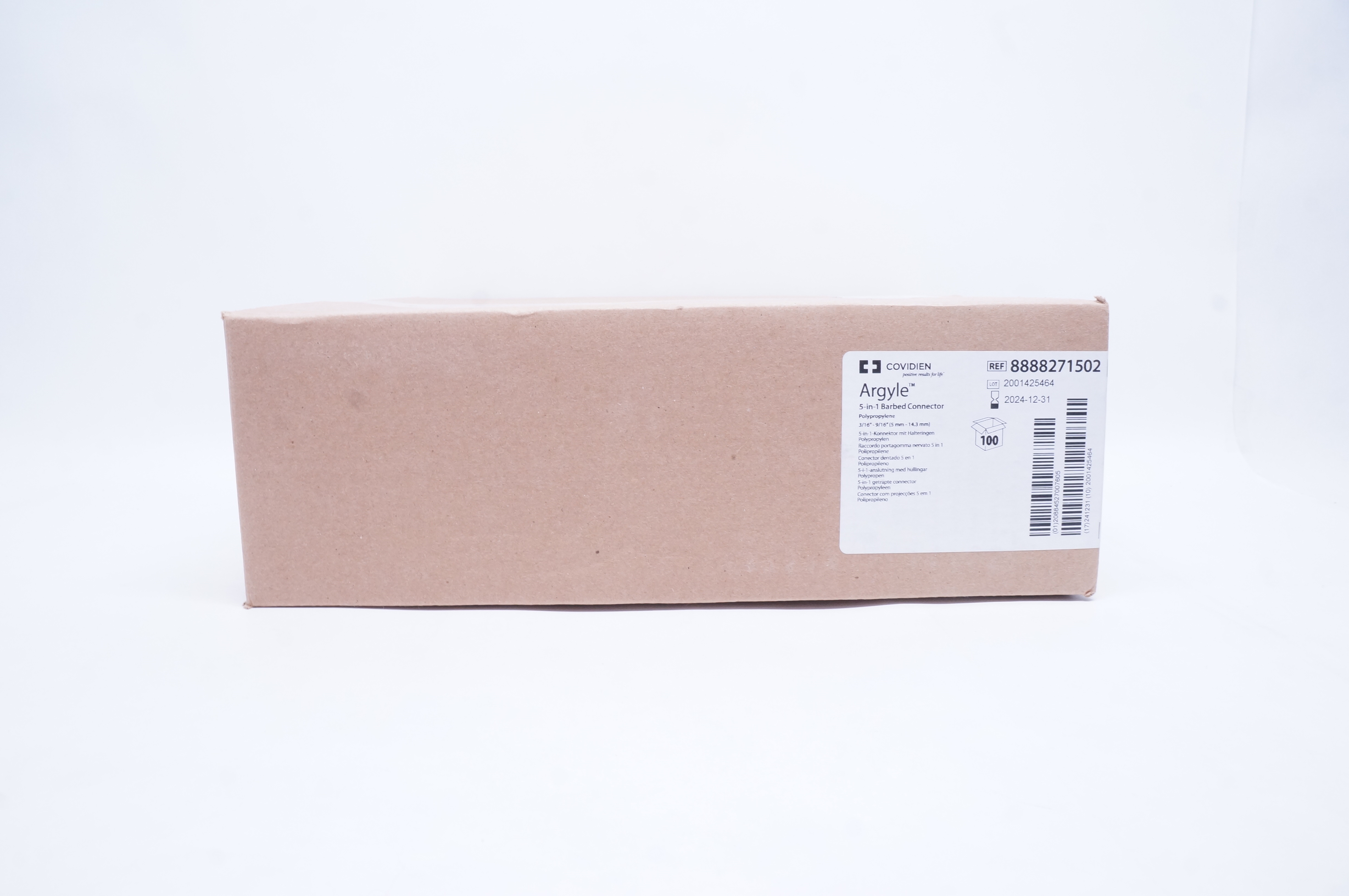 Covidien 8888271502 Argyle 5-in-1 Barbed Connector 3/16in x 9/16in - Case of 100