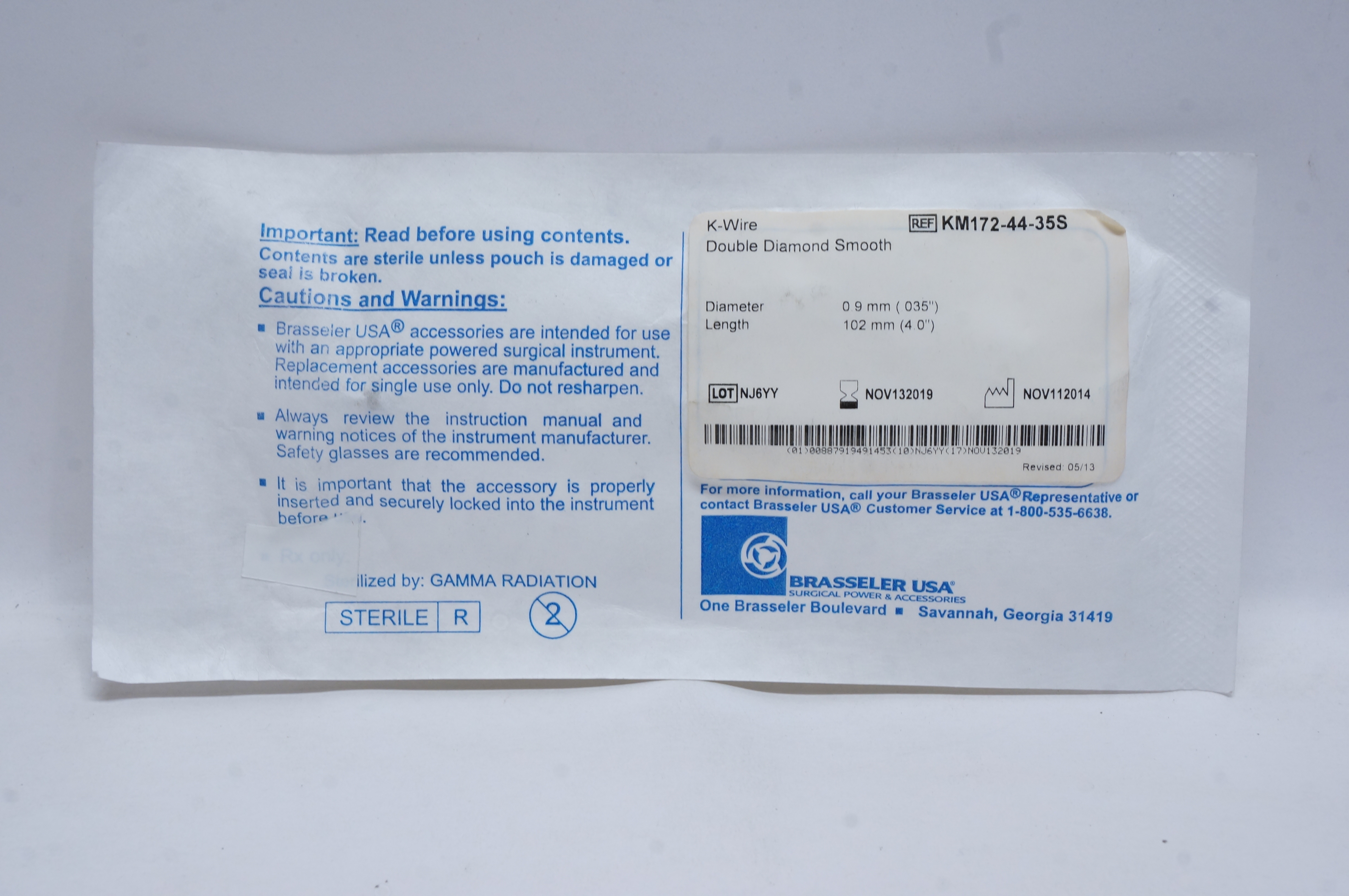 Brasseler KM172-44-35S K-Wire Double Diamond Smooth .035inch x 4inch (x)