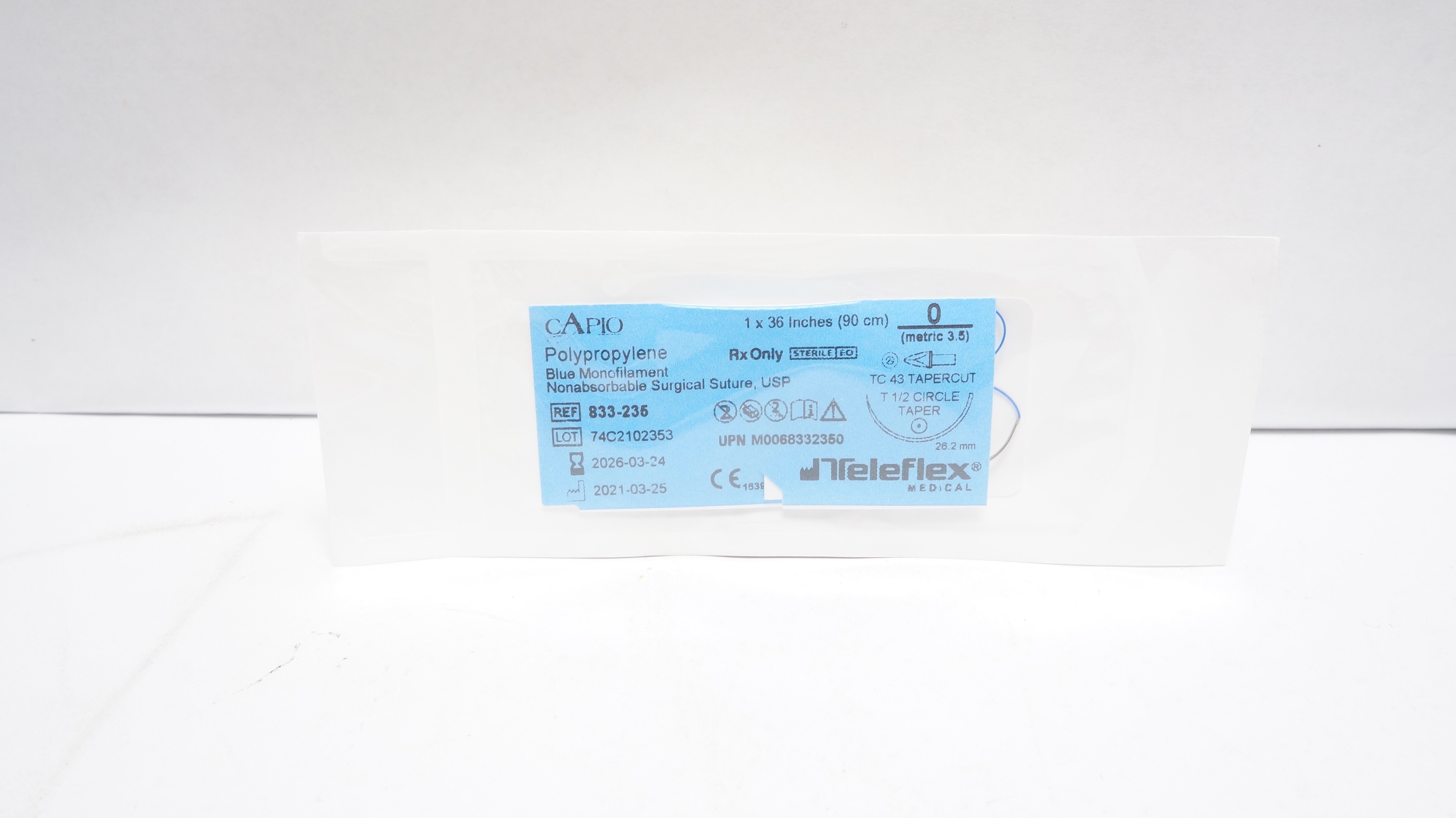 Teleflex 833-235 Polypropylene 0 Blue Monofilament TC 43 Tapercut