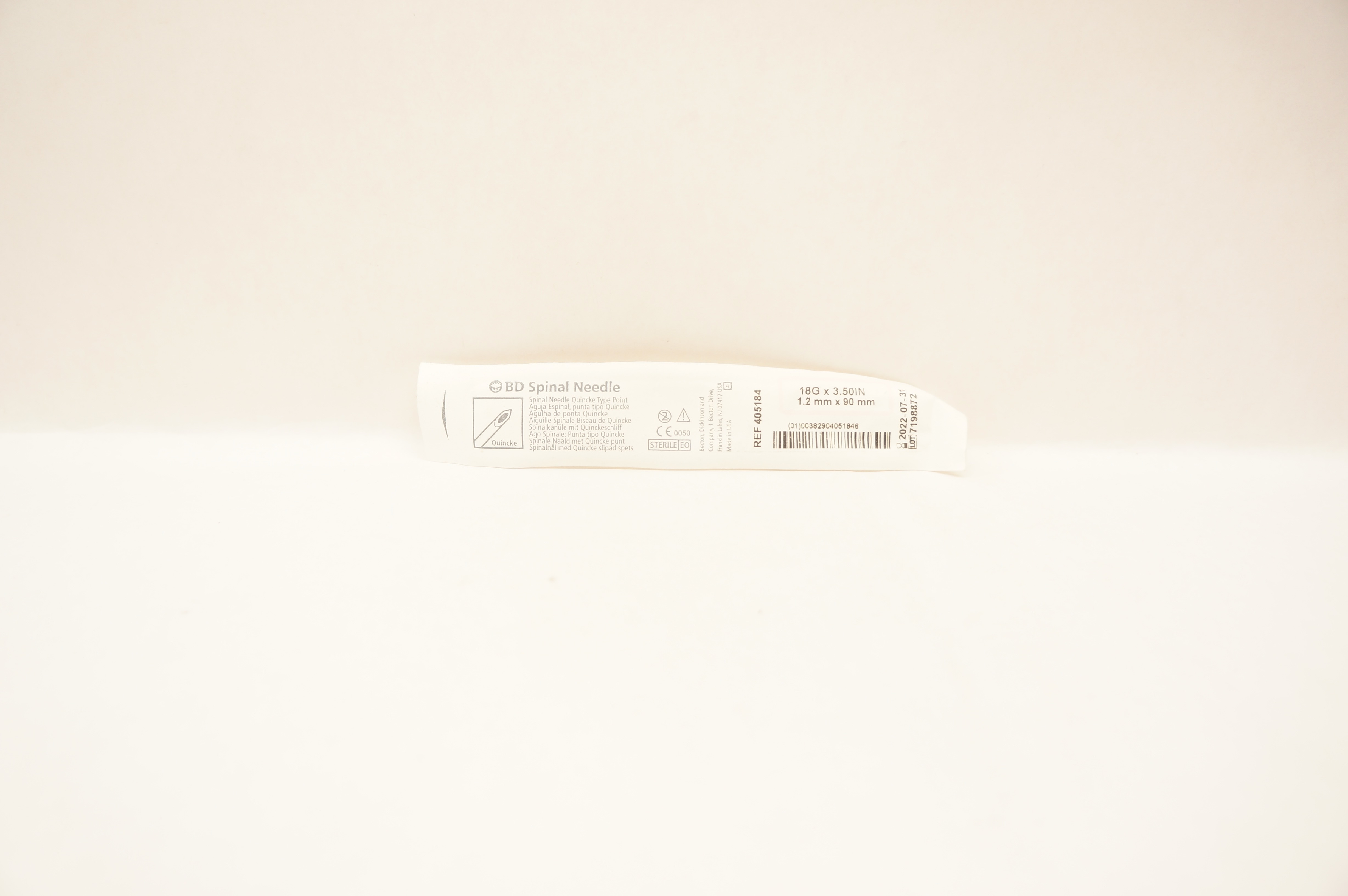 BD 405184 Spinal Ndle Quincke Type Point 18GA x 3.50inch (x)