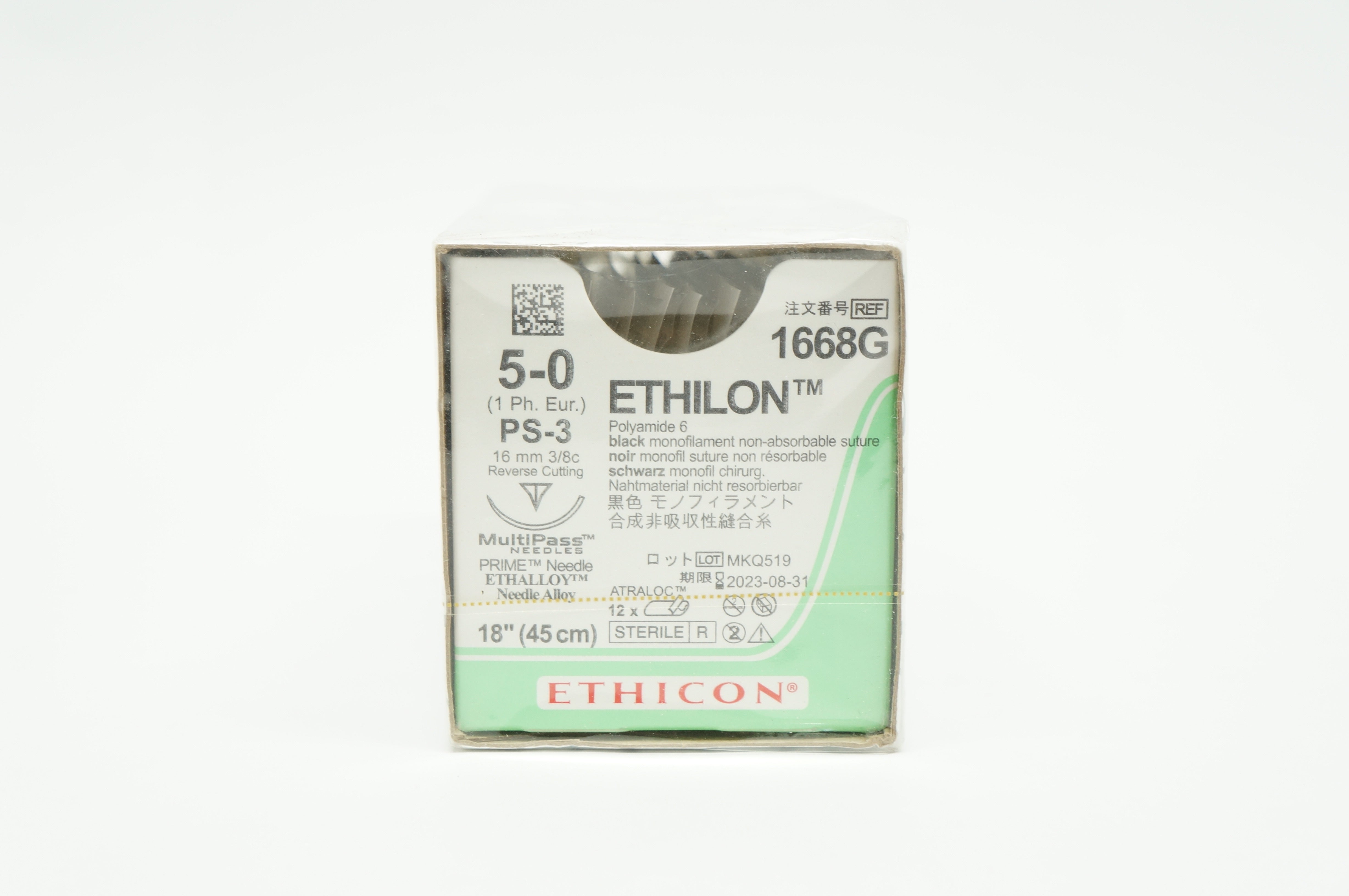 Ethicon 1668G 5-0 Polyamide 6 PS-3 16mm 3/8c Reverse Cutting 18inch - Box of 12