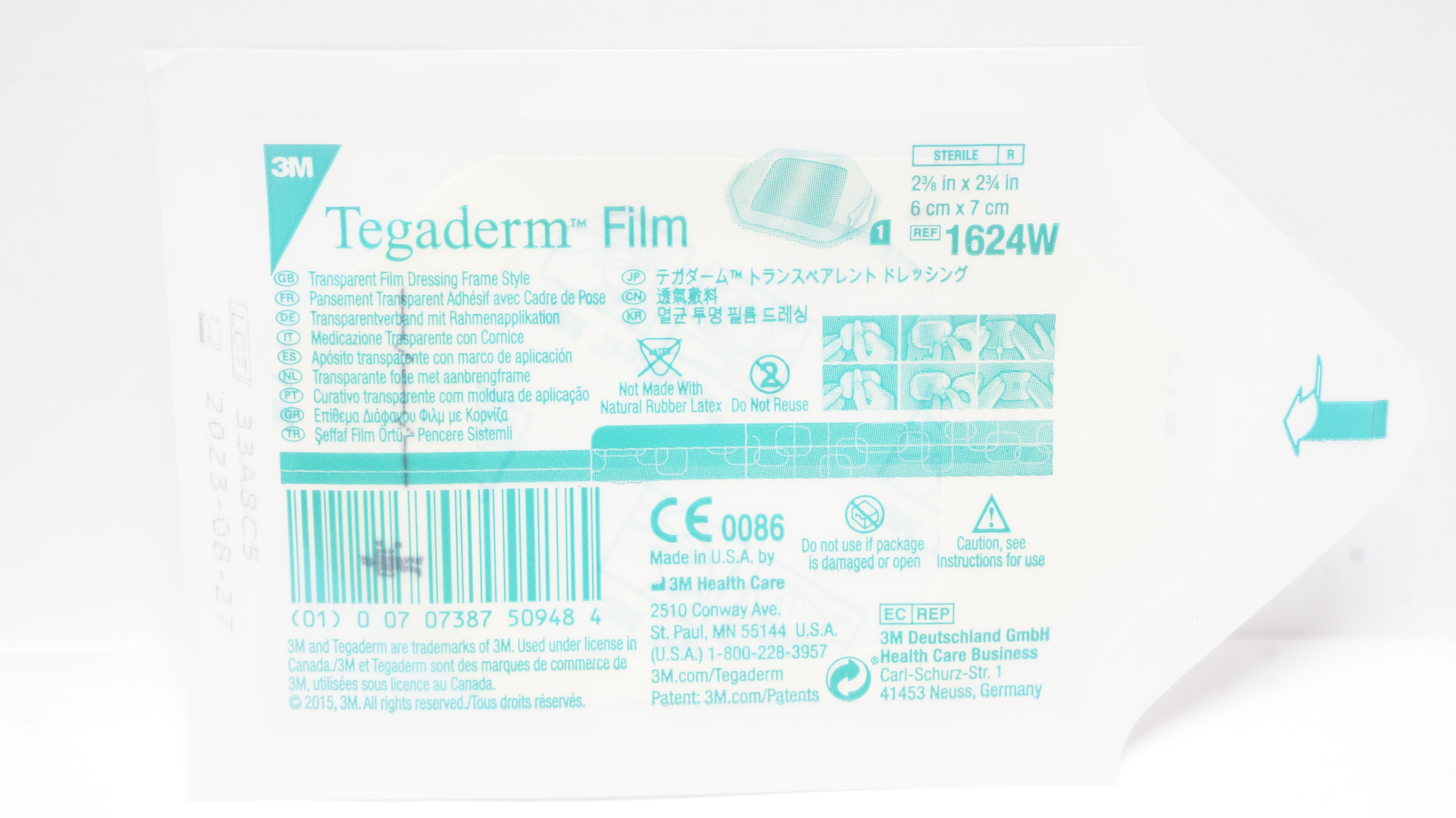 3M 1624W Tegaderm Transparent Film Dressing Frame Style 2-3/8 x 2-3/4 inch (x)
