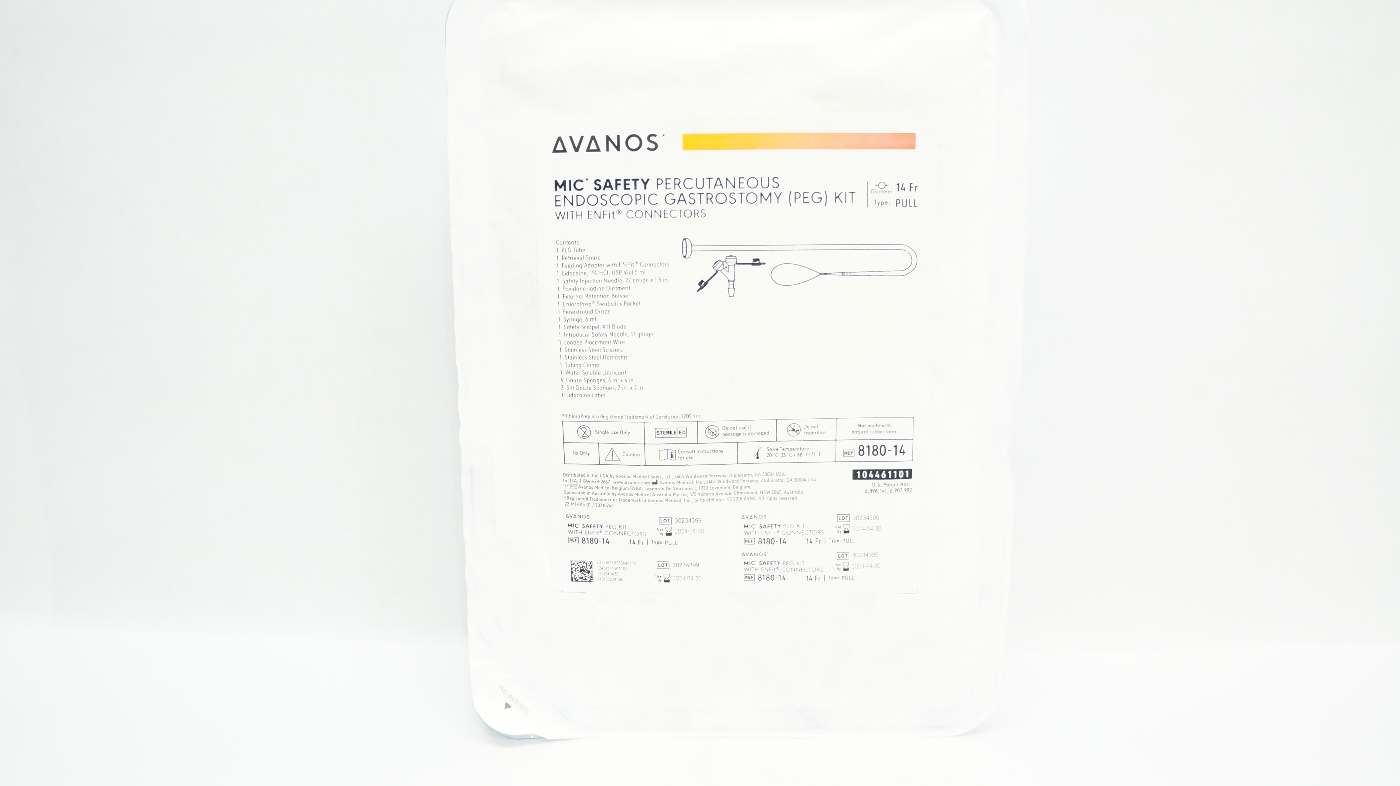 Avanos 8180-14 MIC Safety Percutaneous Endoscopic Gastrostomy Kit 14Fr