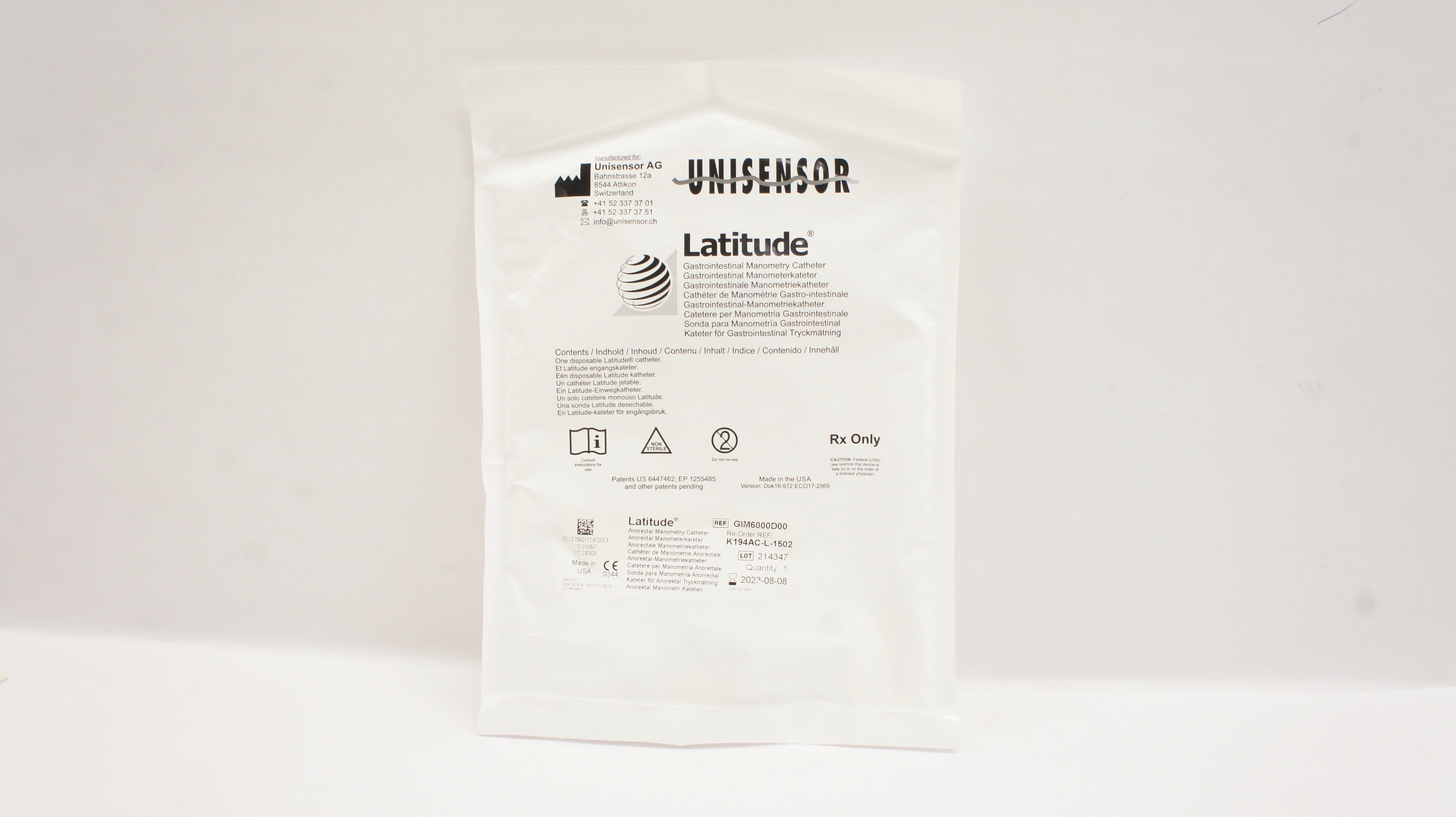 Unisensor GIM6000D00 Latitude Gastrointestinal Manometry Cath.