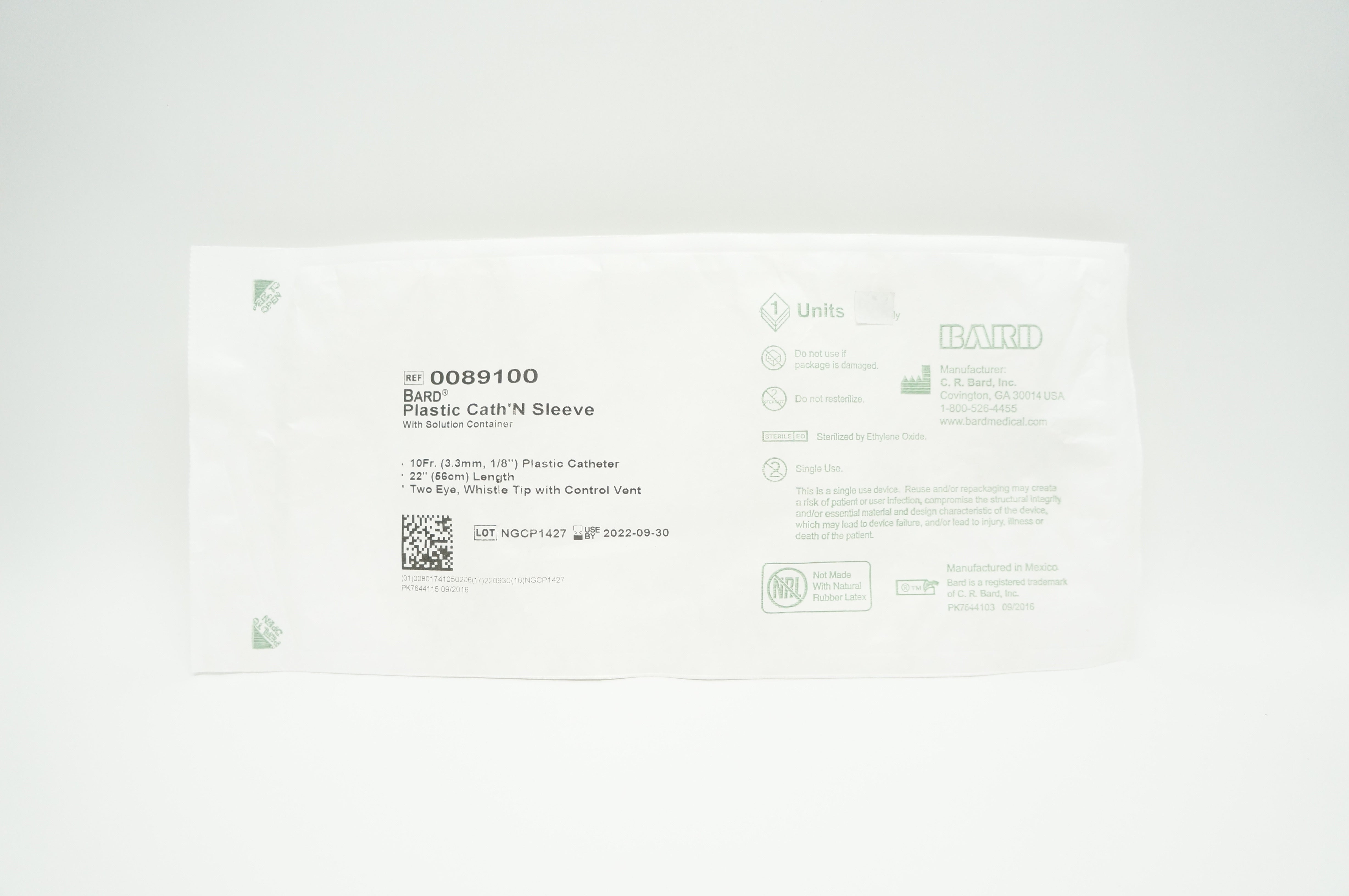 Bard 0089100 Plastic Cath'N Sleeve with Solution Container 10Fr x 22 inch