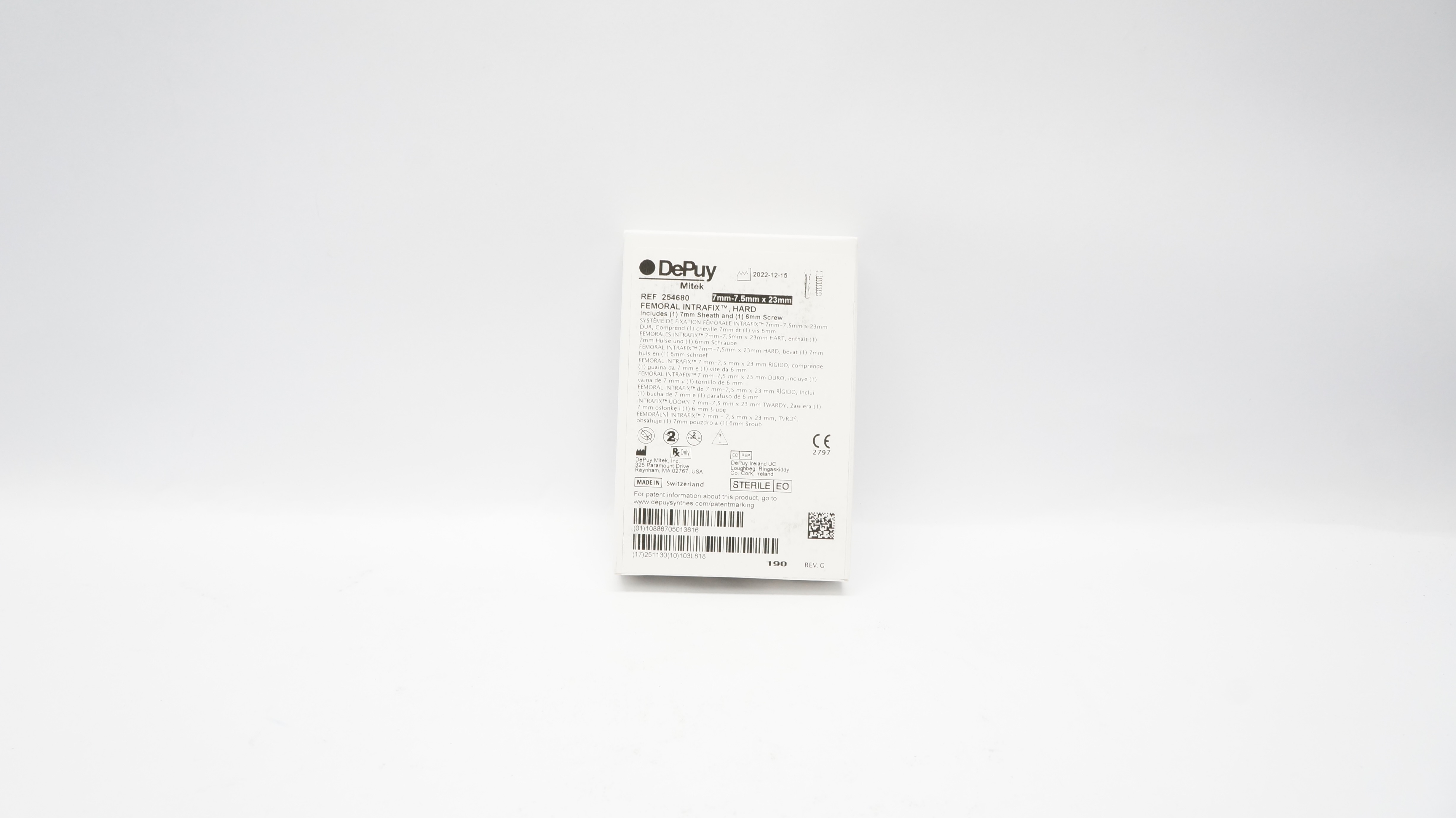 DePuy 254680 Mitek Femoral Intrafix Hard Sheath & Screw 7mm x 7.5mm x 23mm