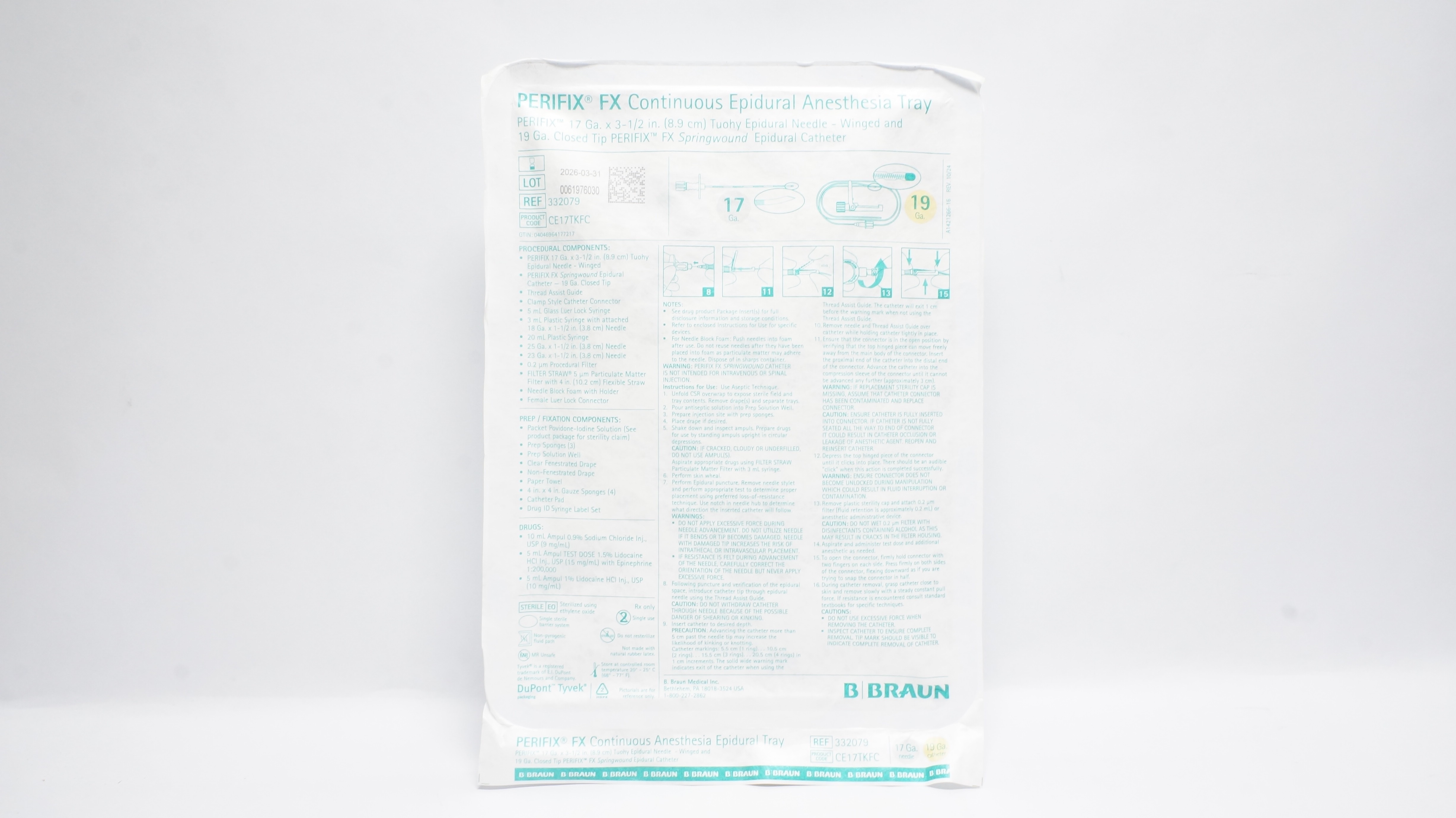 Braun 332079 Perifix FX Continuous Epidural Anesthesia Tray 17Ga x 3-1/2inch