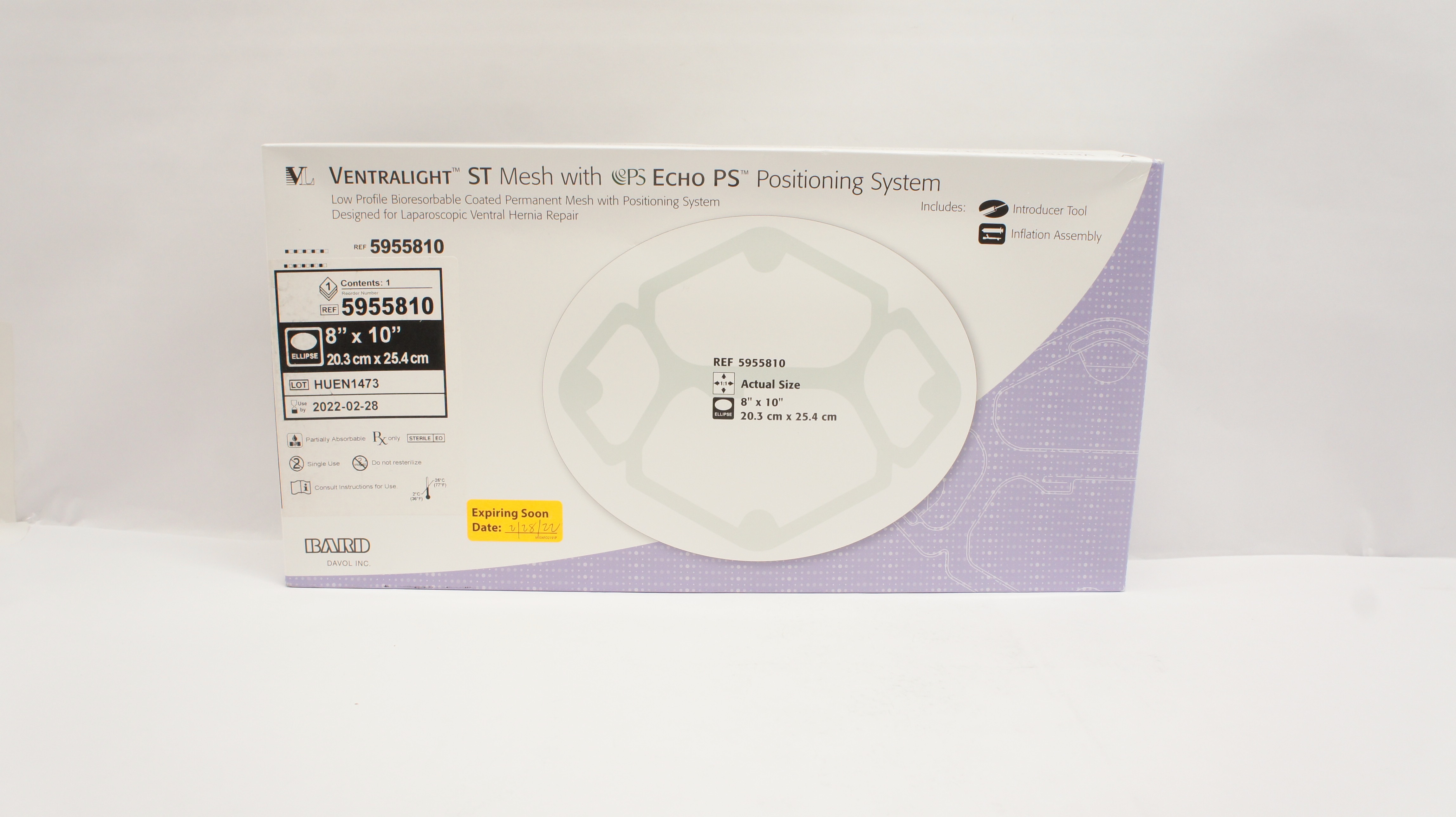 Bard 5955810 Ventralight ST Mesh With Echo PS Positioning System 8 x 10inch (x)