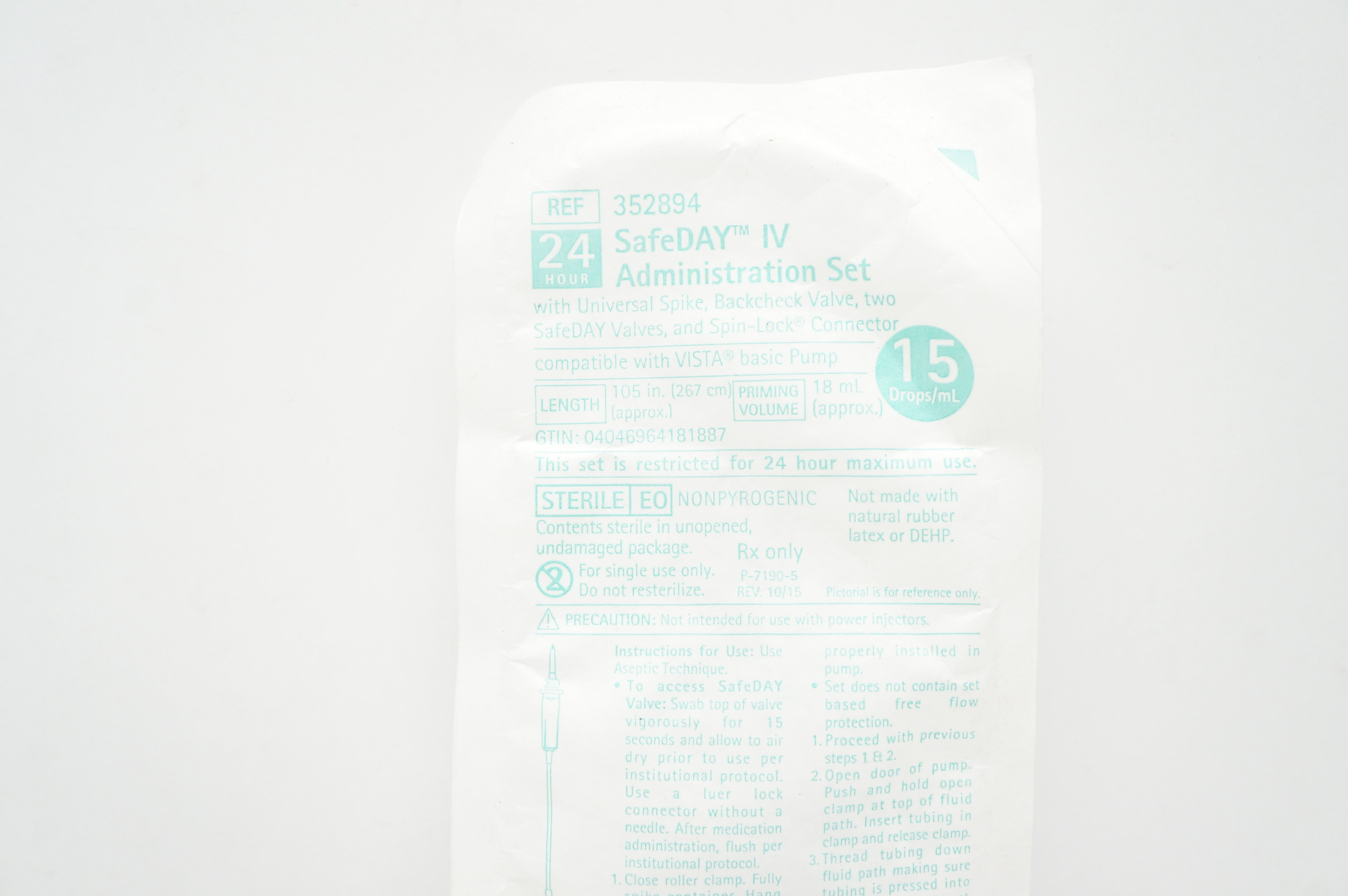 Braun 352894 SafeDay IV Administration Set 105 inch x 18mL x 15mL (approx.) (x)