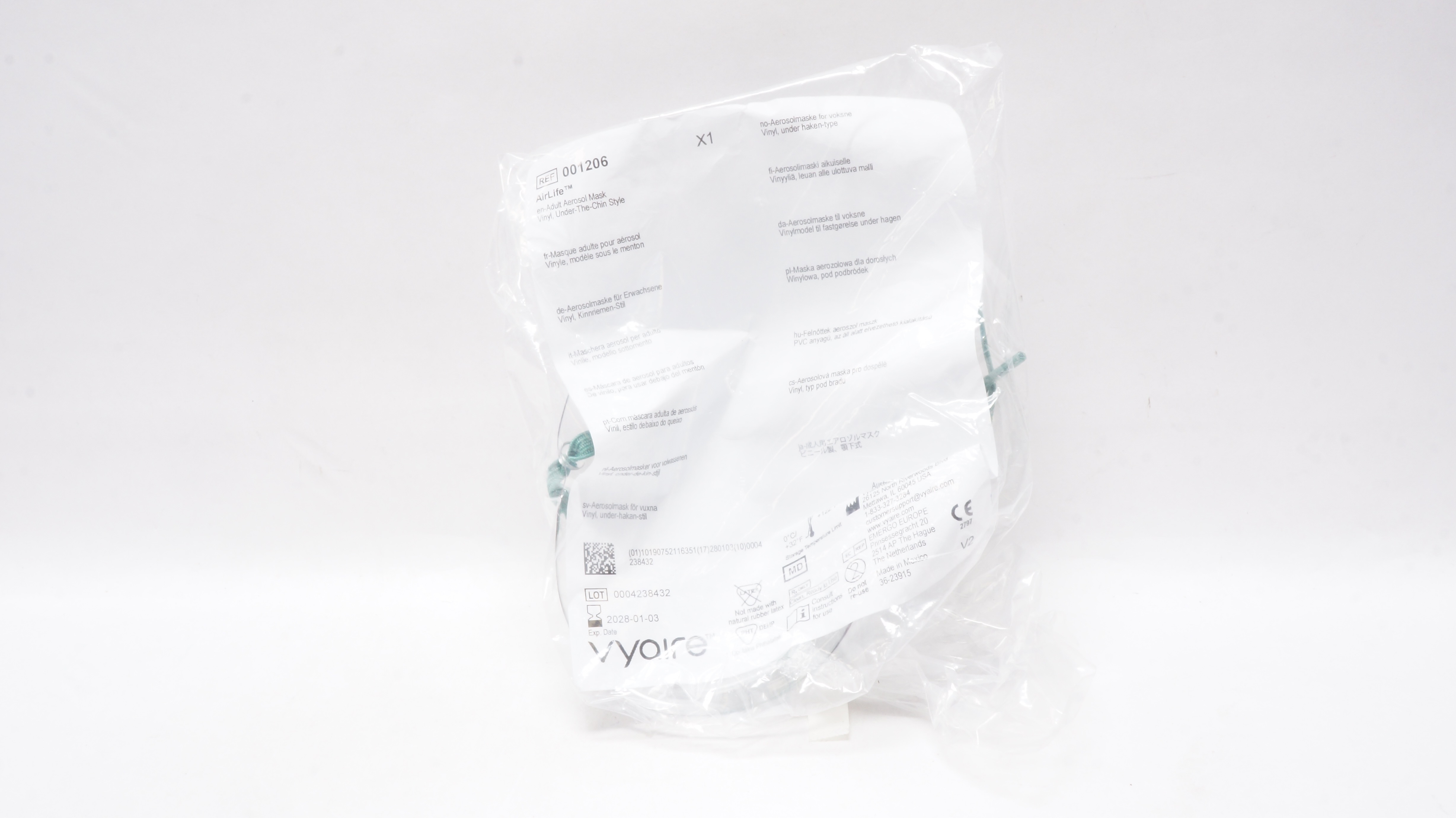 Vyaire 001206 AirLife Adult Aerosol Mask Vinyl Under-The-Chin Style