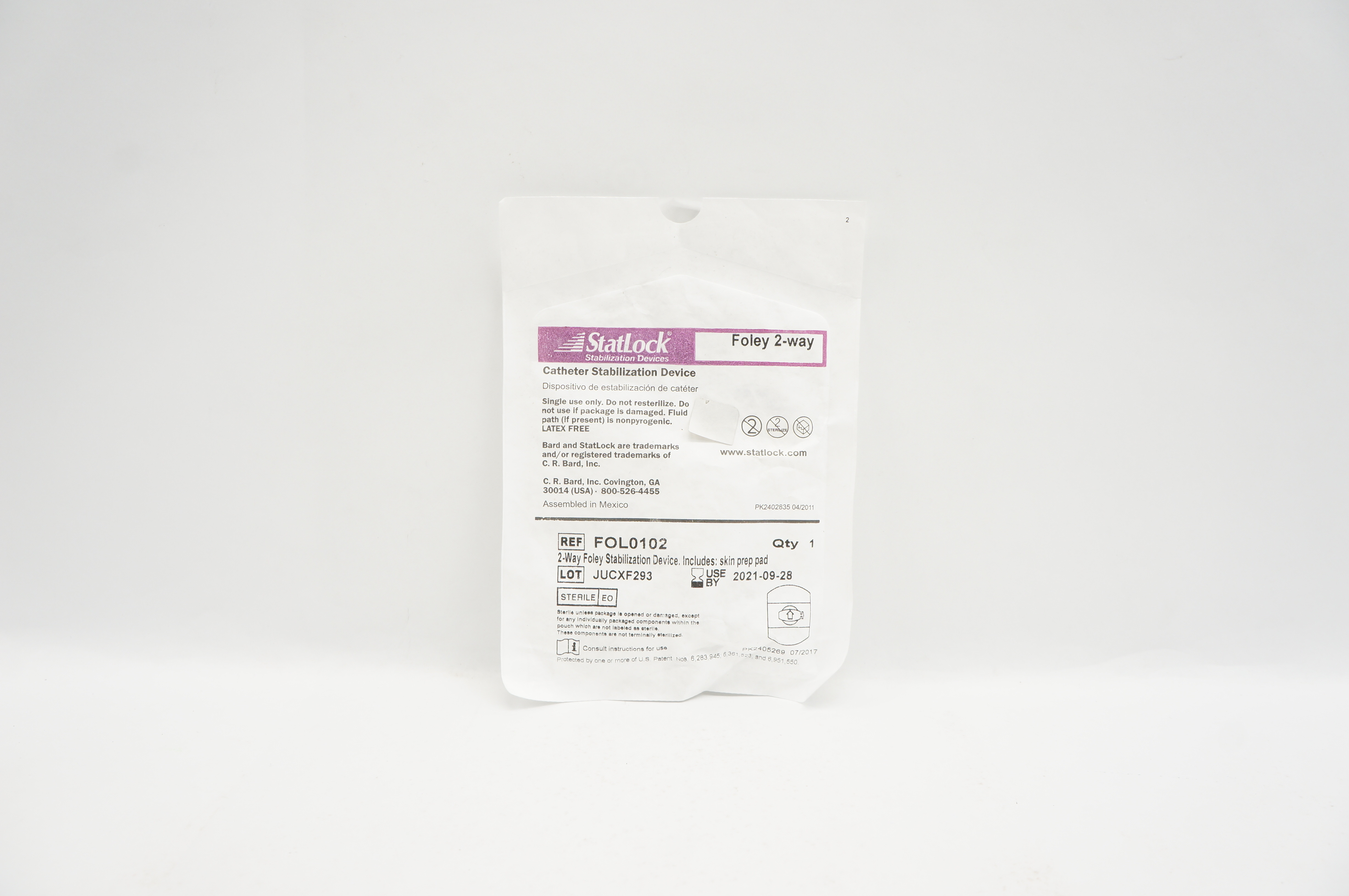 Bard FOL0102 StatLock Cath. Stabilization Device Foley 2-way (x)