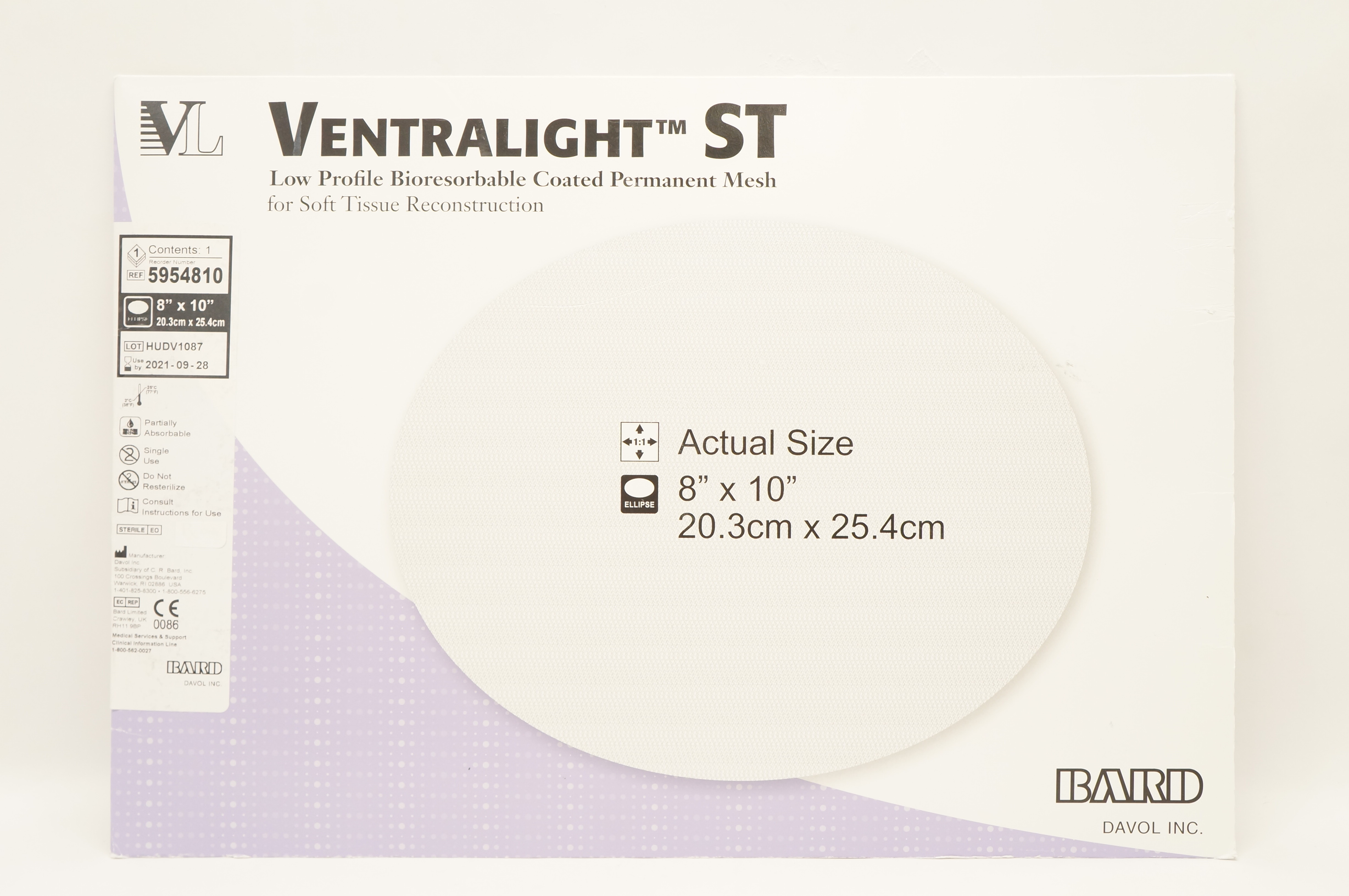 Bard 5954810 Ventralight ST Bioresorbable Coated Permanent Mesh 8 x 10inch (x)