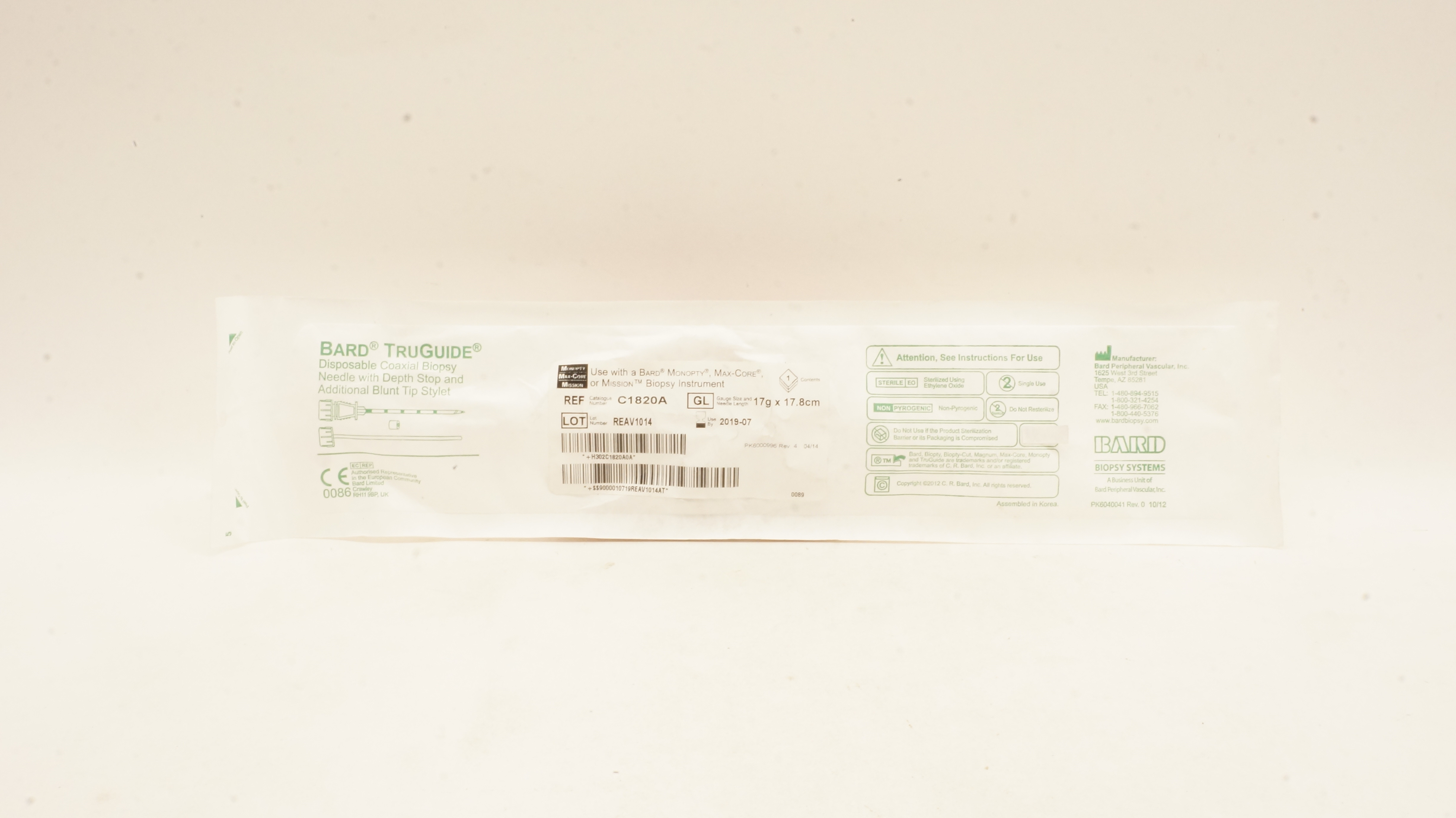 Bard C1820A TruGuide Coaxial Biopsy Ndle 17G x 17.8cm (x)