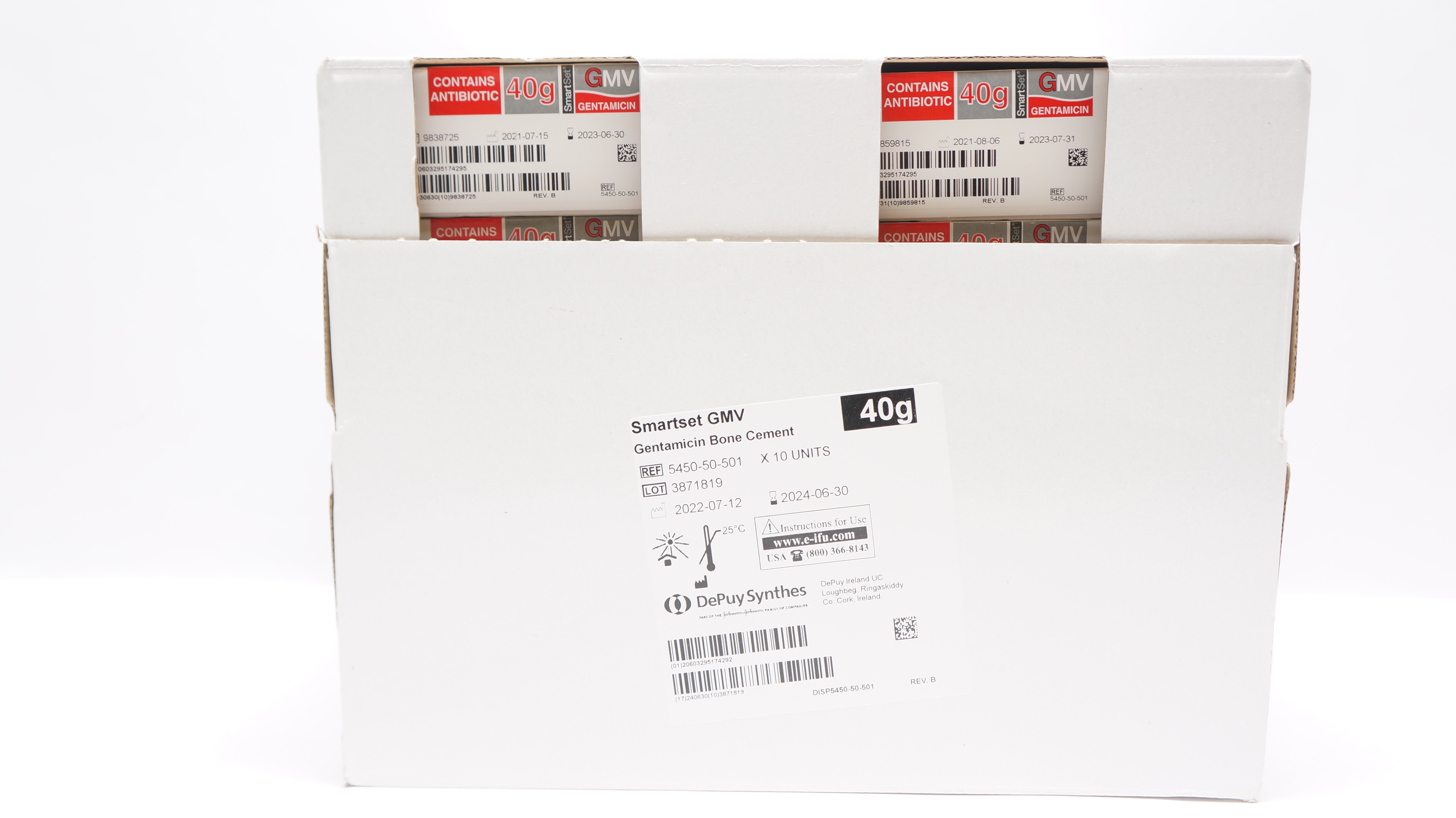 DePuy Synthes 5450-50-501 Smartset GMV Gentamicin Bone Cement 40g - Box of 10