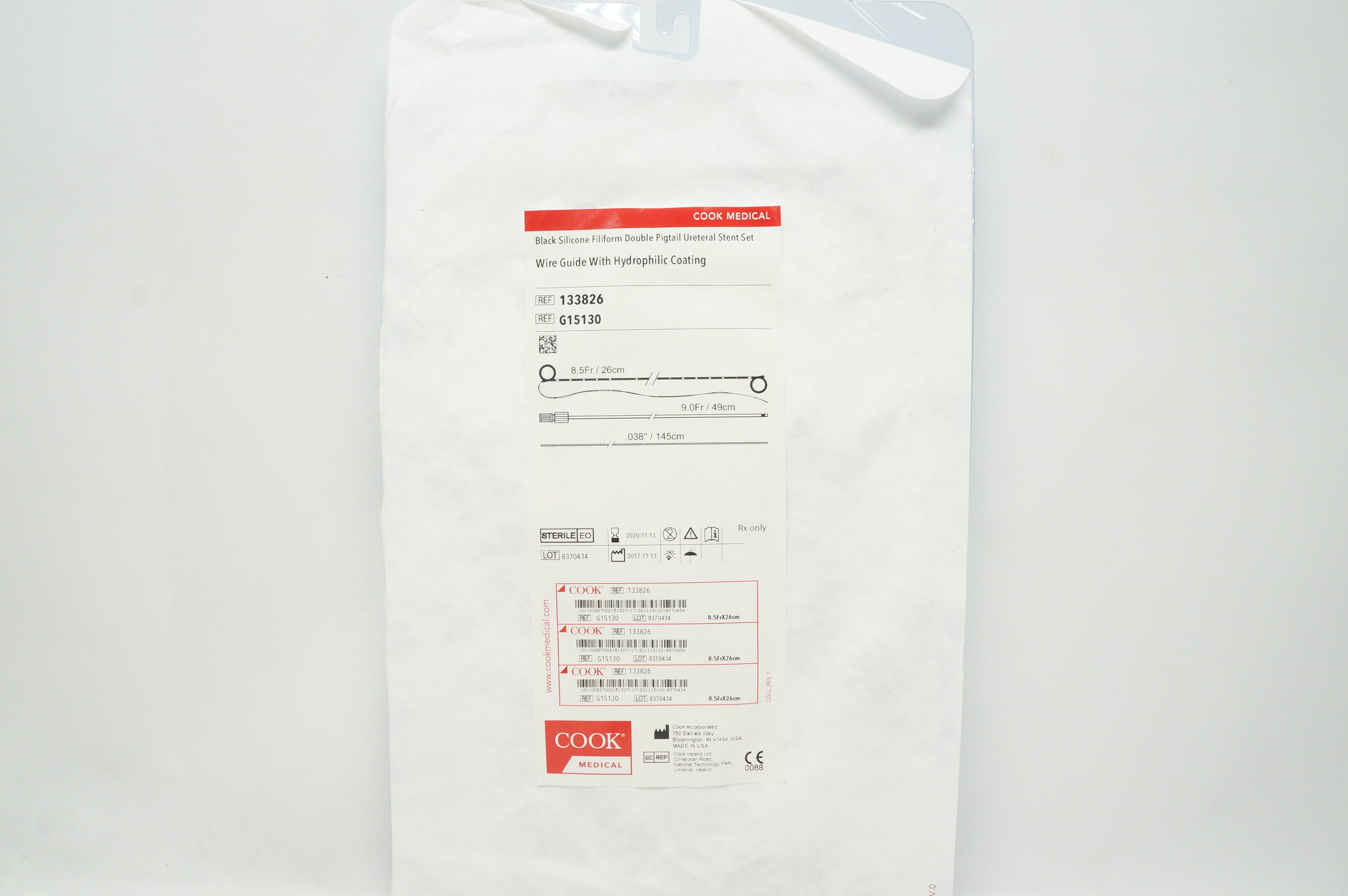 Cook Medical G15130 Black Silicone Filiform Double Pigtail Ureter 8.5Frx145cm(x)