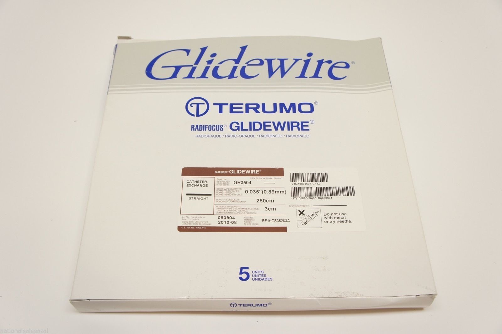 GR3504 ~ Terumo Glidewire 0.035inch x 260cm x 3cm (x) ~ Box of 4