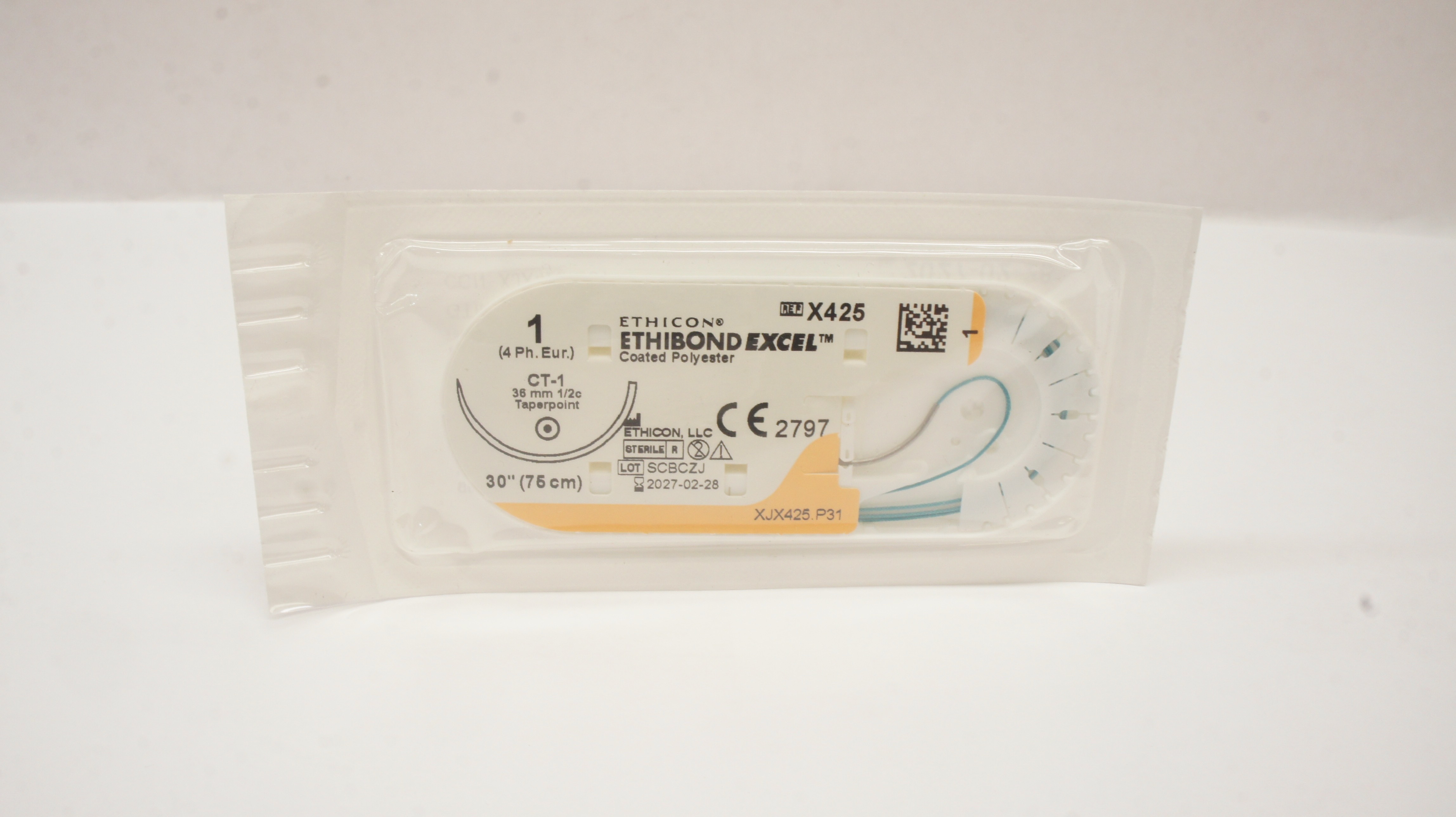 Ethicon X425 1 ETHIBOND EXCEL Coated Polyester CT-1 36mm 1/2c Taperpoint 30inch