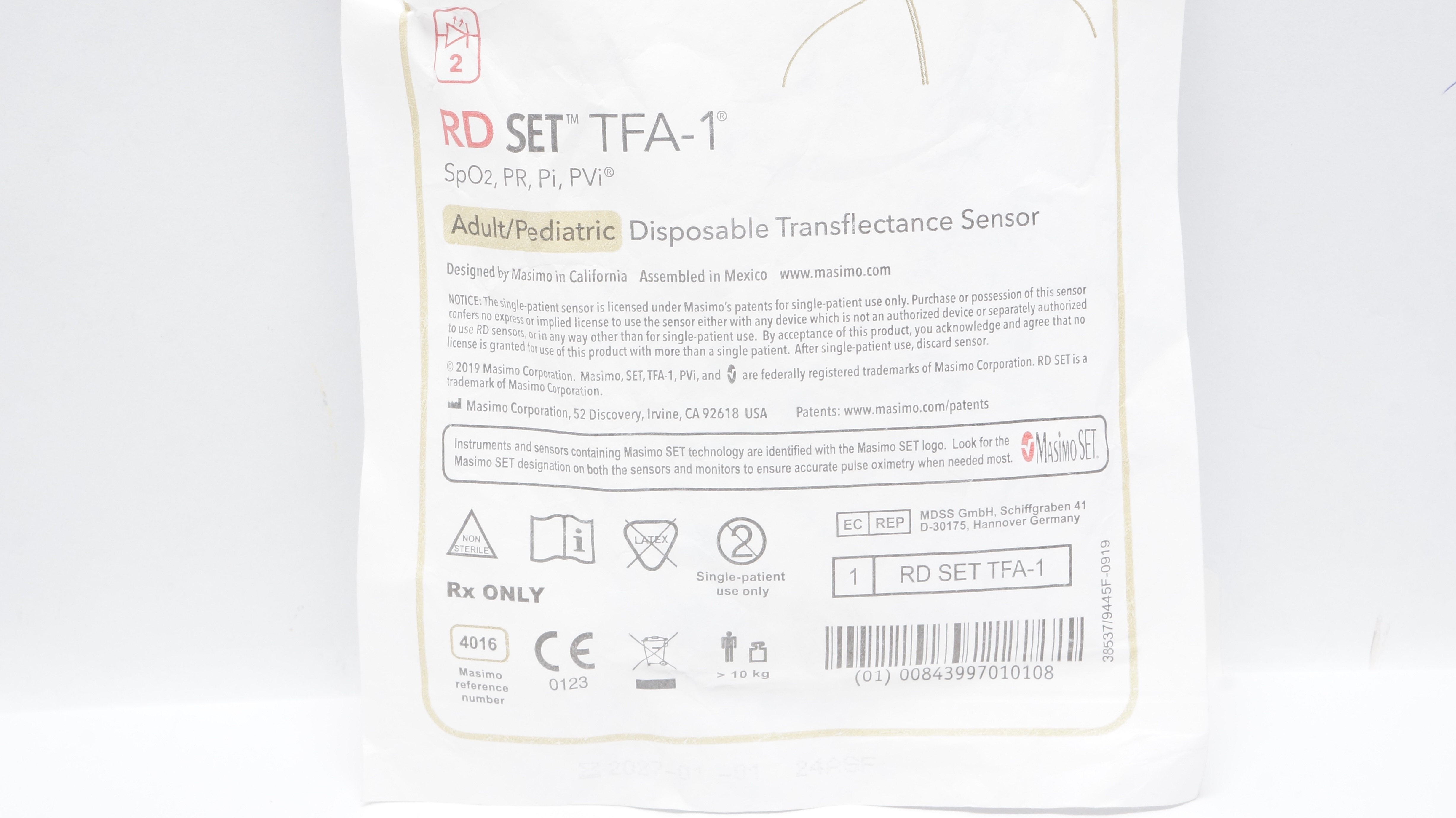 Masimo 4016 RD Set TFA-1 Adult / Pediatric Transflectance Sensor >10kg