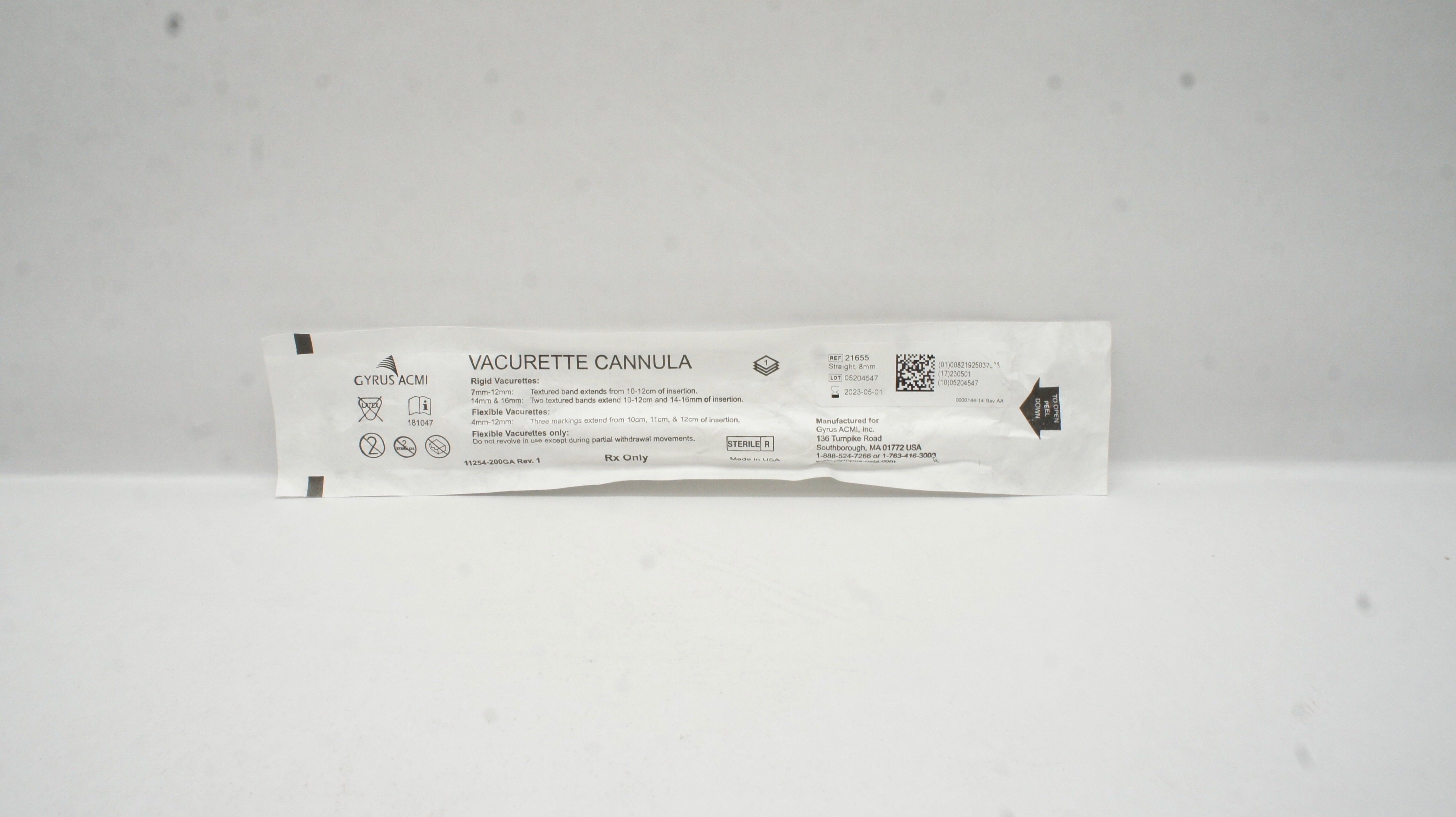 Gyrus ACMI 21655 Vacurette Cannula Straight Rigid 8mm (x)