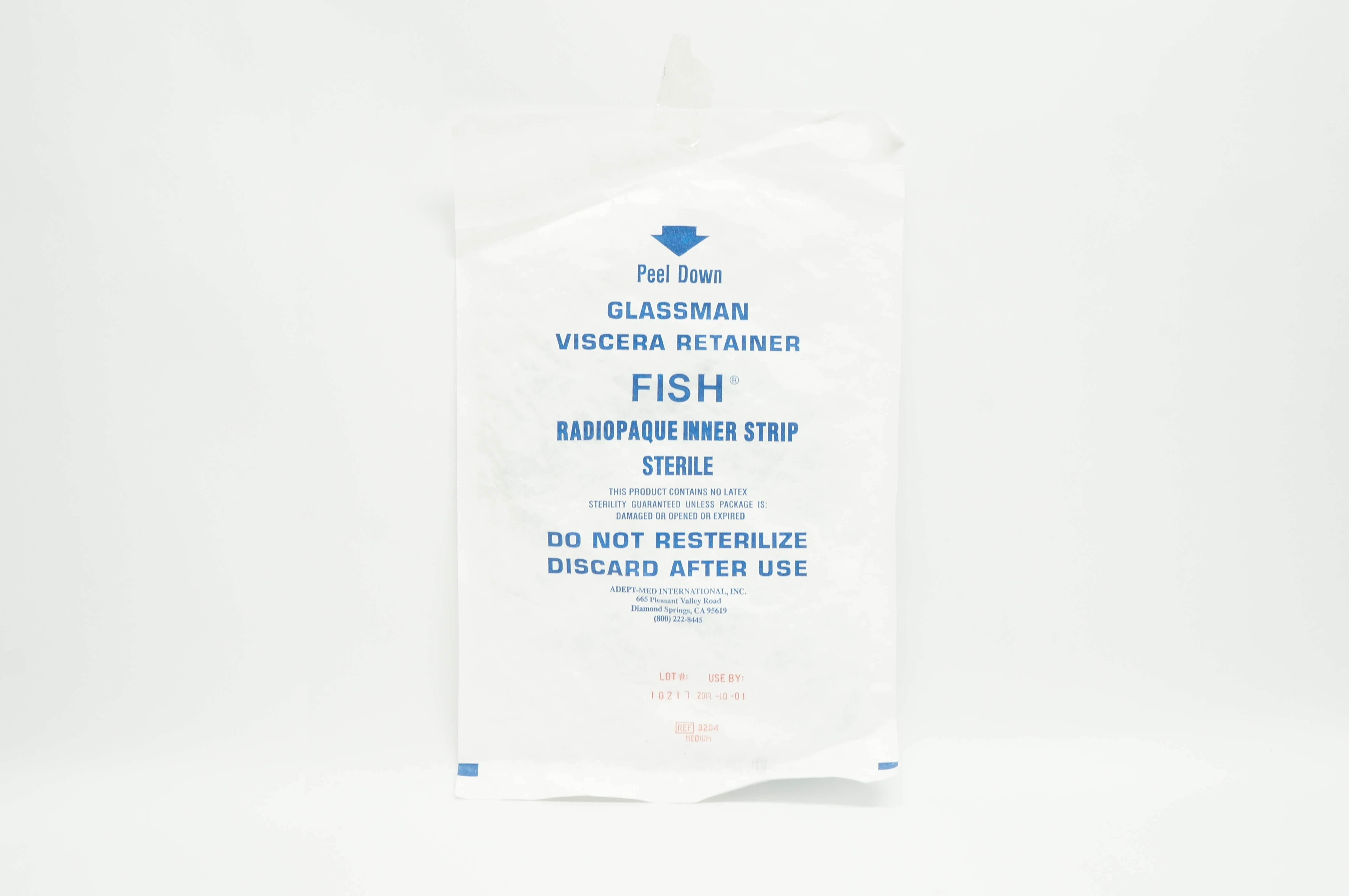 Adept-Med 3204 Glassman Viscera Retainer Fish Radiopaque Inner Strip, Medium (x)