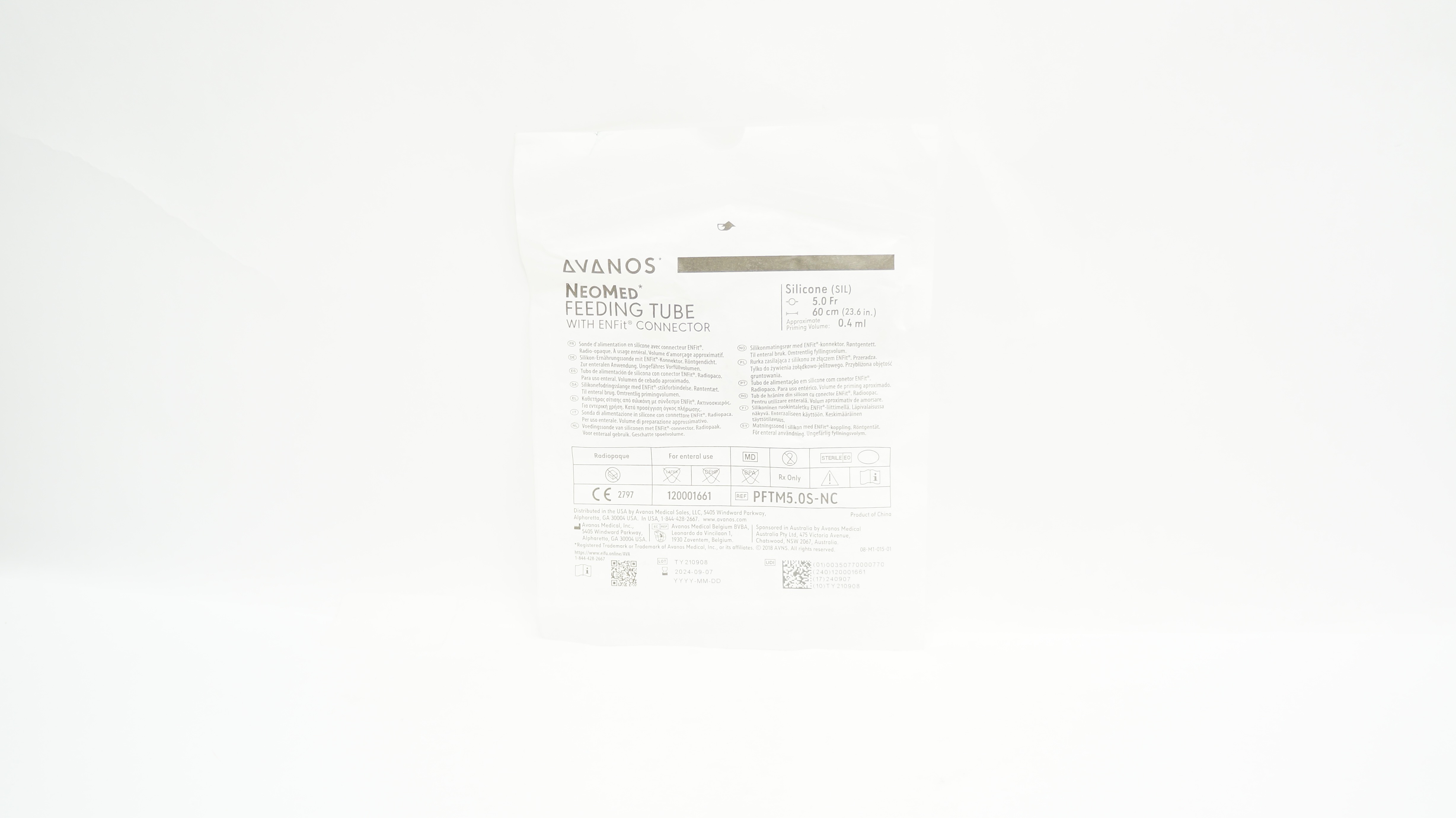 Avanos PFTM5.0S-NC NeoMed Feeding Tube with EnFit Connector 5.0Fr x 60cm