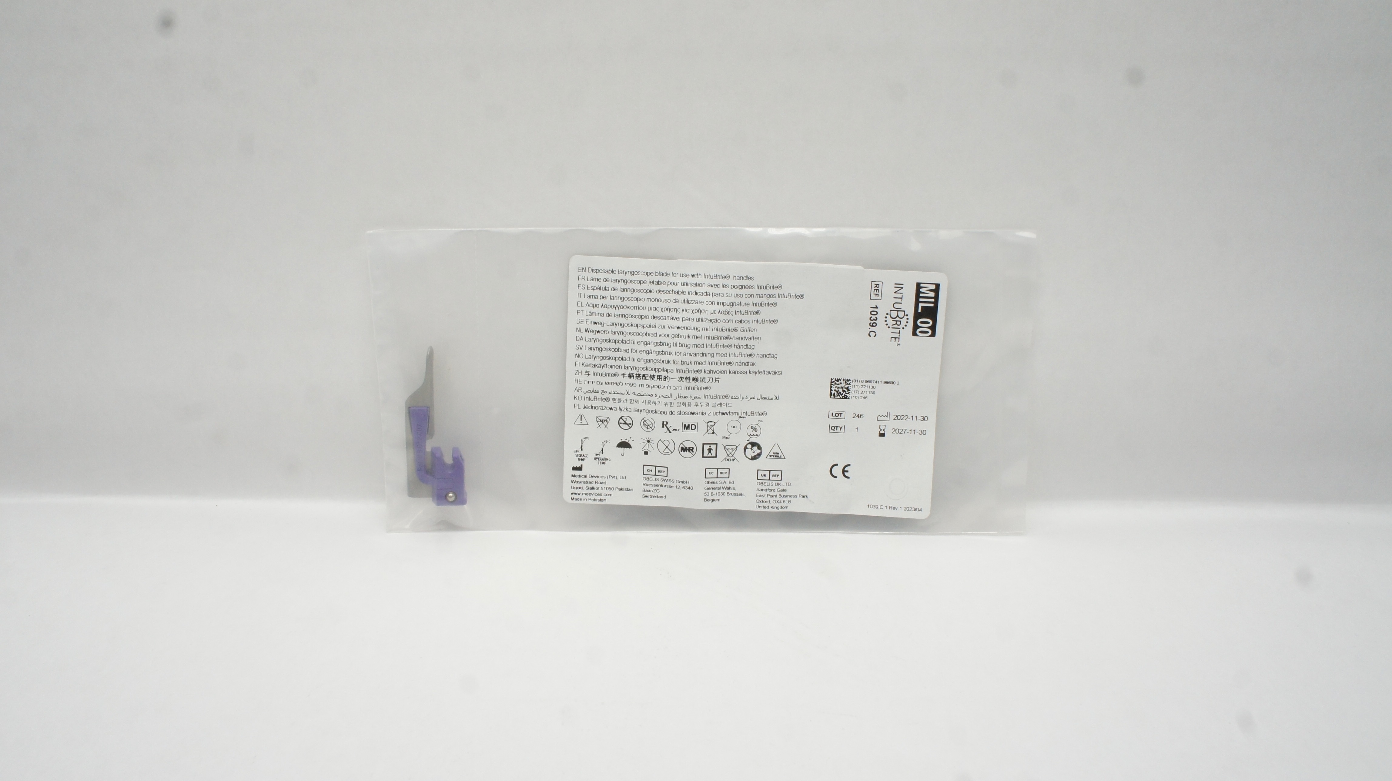 Medical Devices 1039.C IntuBrite Disposable Laryngoscope Blade Mil 00