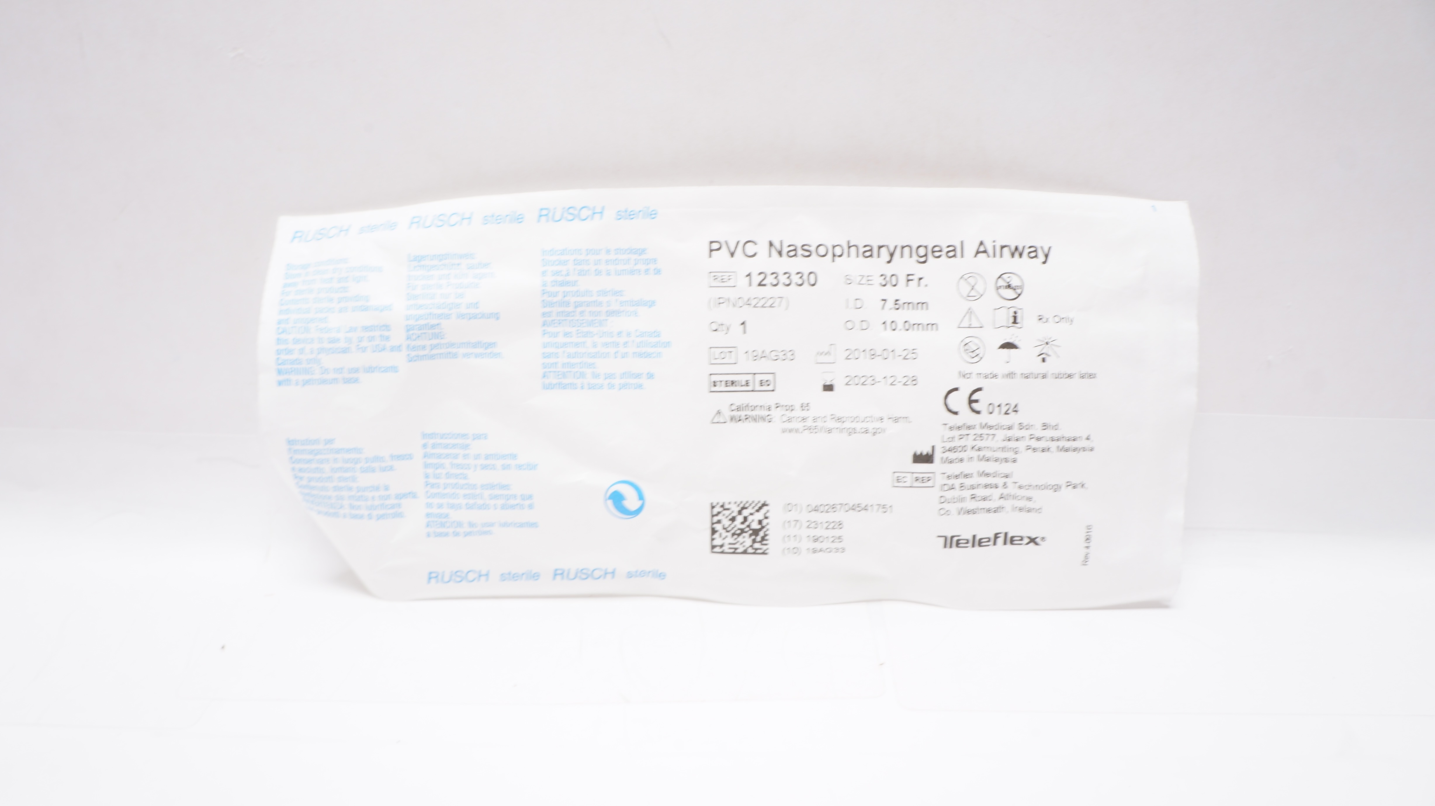 Teleflex 123330 PVC Nasopharyngeal Airway 30Fr., 7.5mm x 10mm (x)