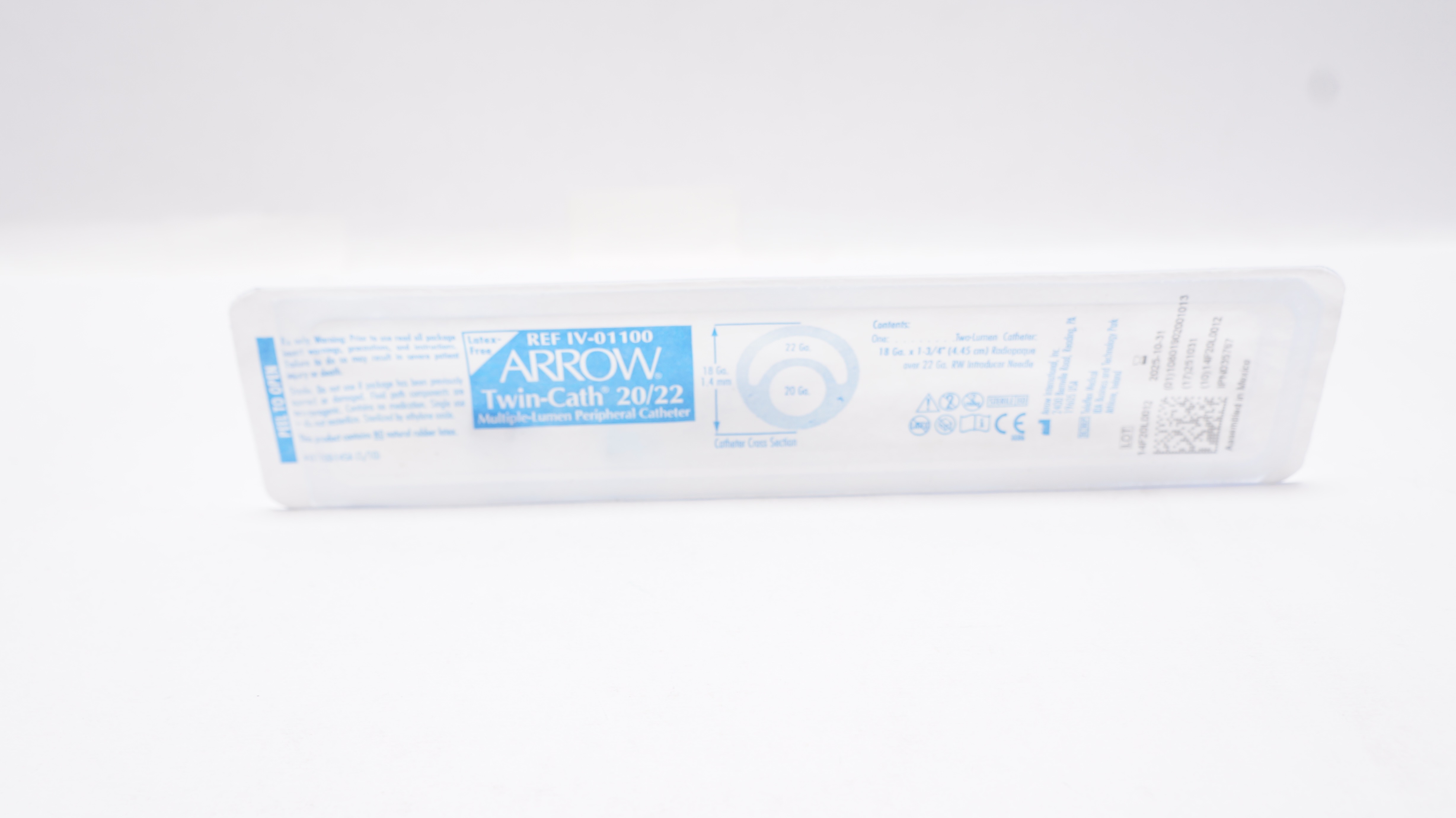 Arrow IV-01100 Twin-Cath 20/22 Multiple-Lumern Peripheral Cath. 22Ga x 10Ga