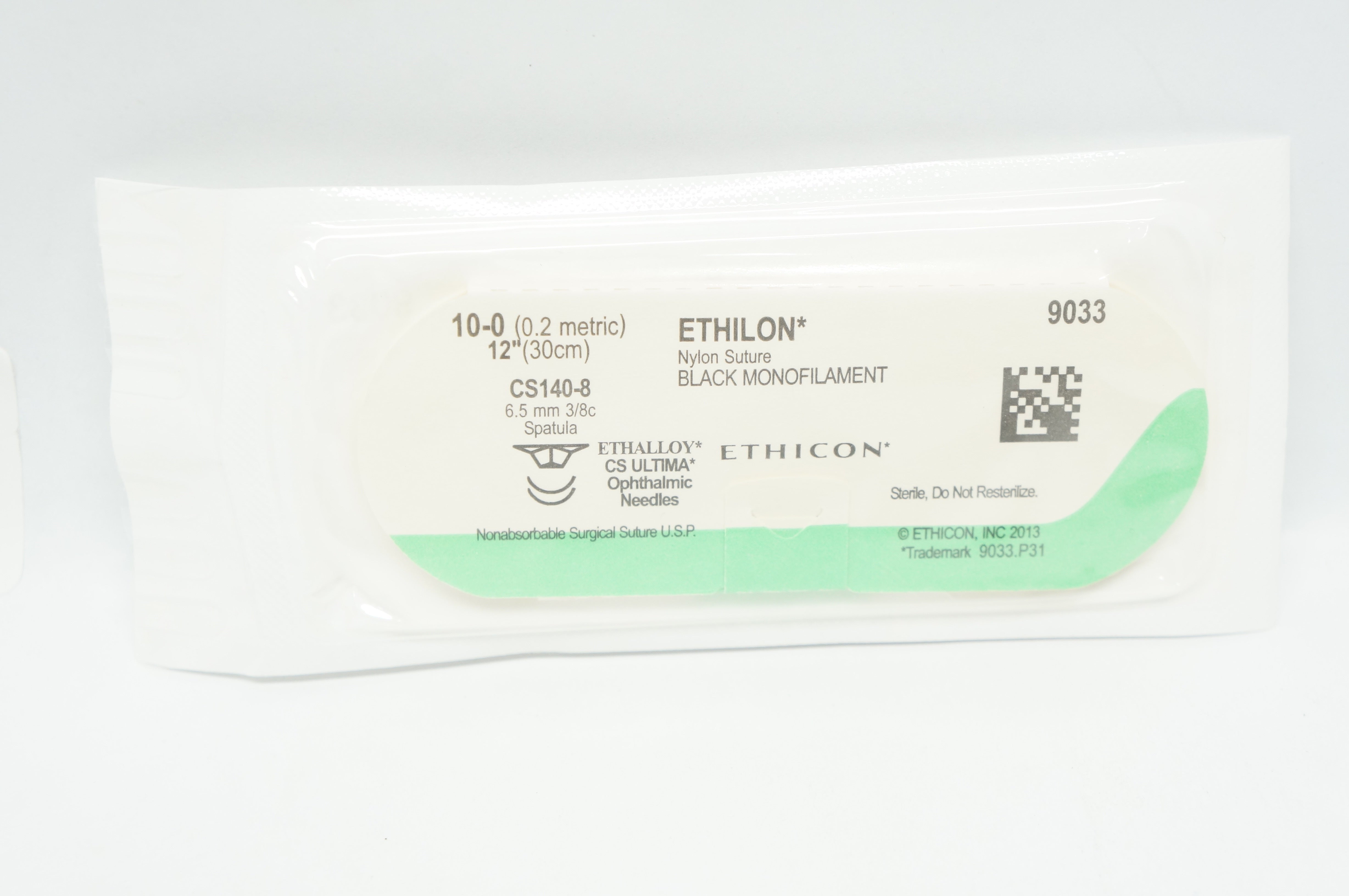Ethicon 9033 10-0 Ethilon, Nylon Stre CS140-8, 6.5 mm 3/8c Spatula, 12inch (x)