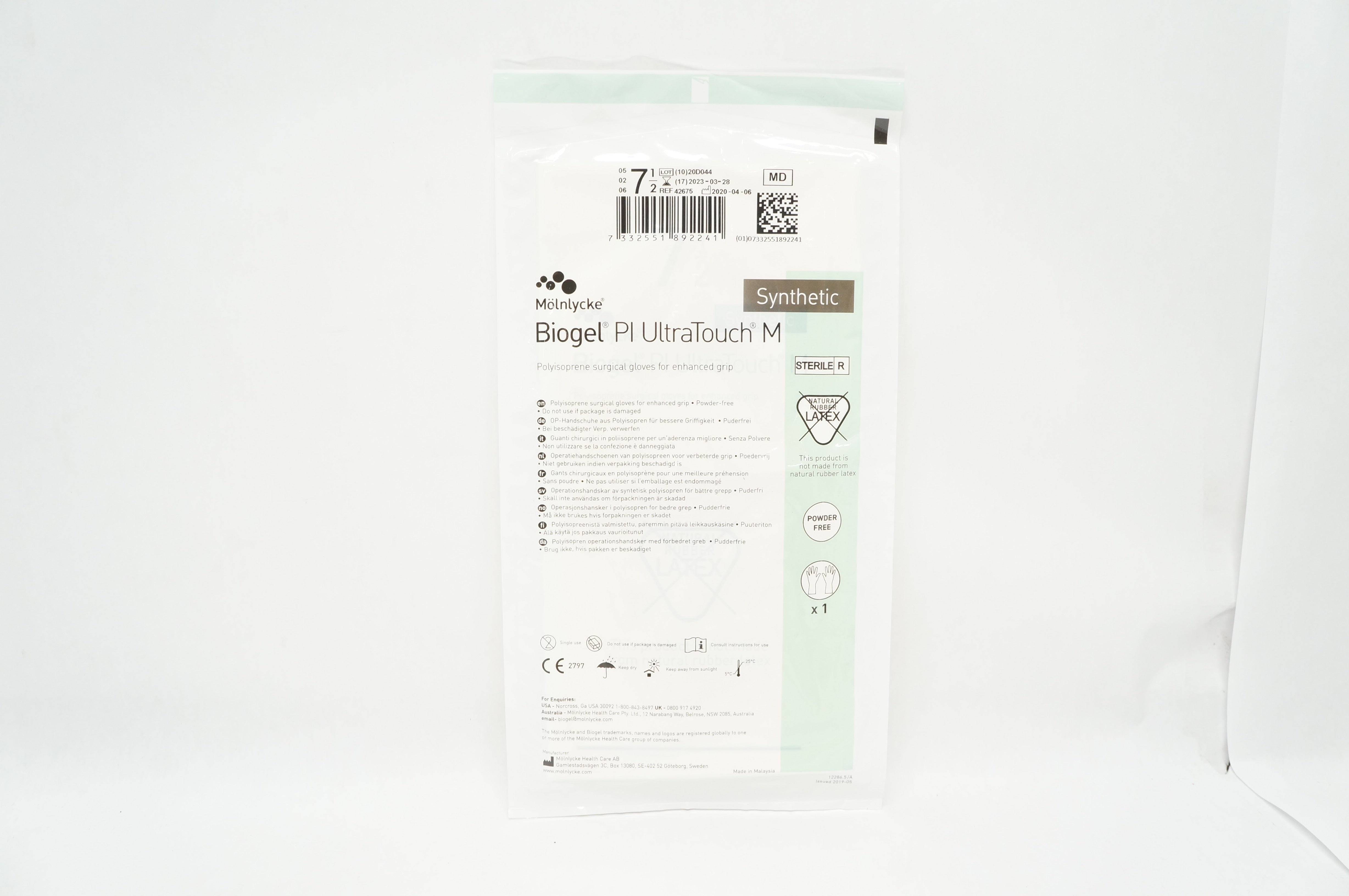 Molnlycke Healthcare 42675 Biogel Pl UltraTouch M Surgical Gloves,Size 7 1/2 (x)