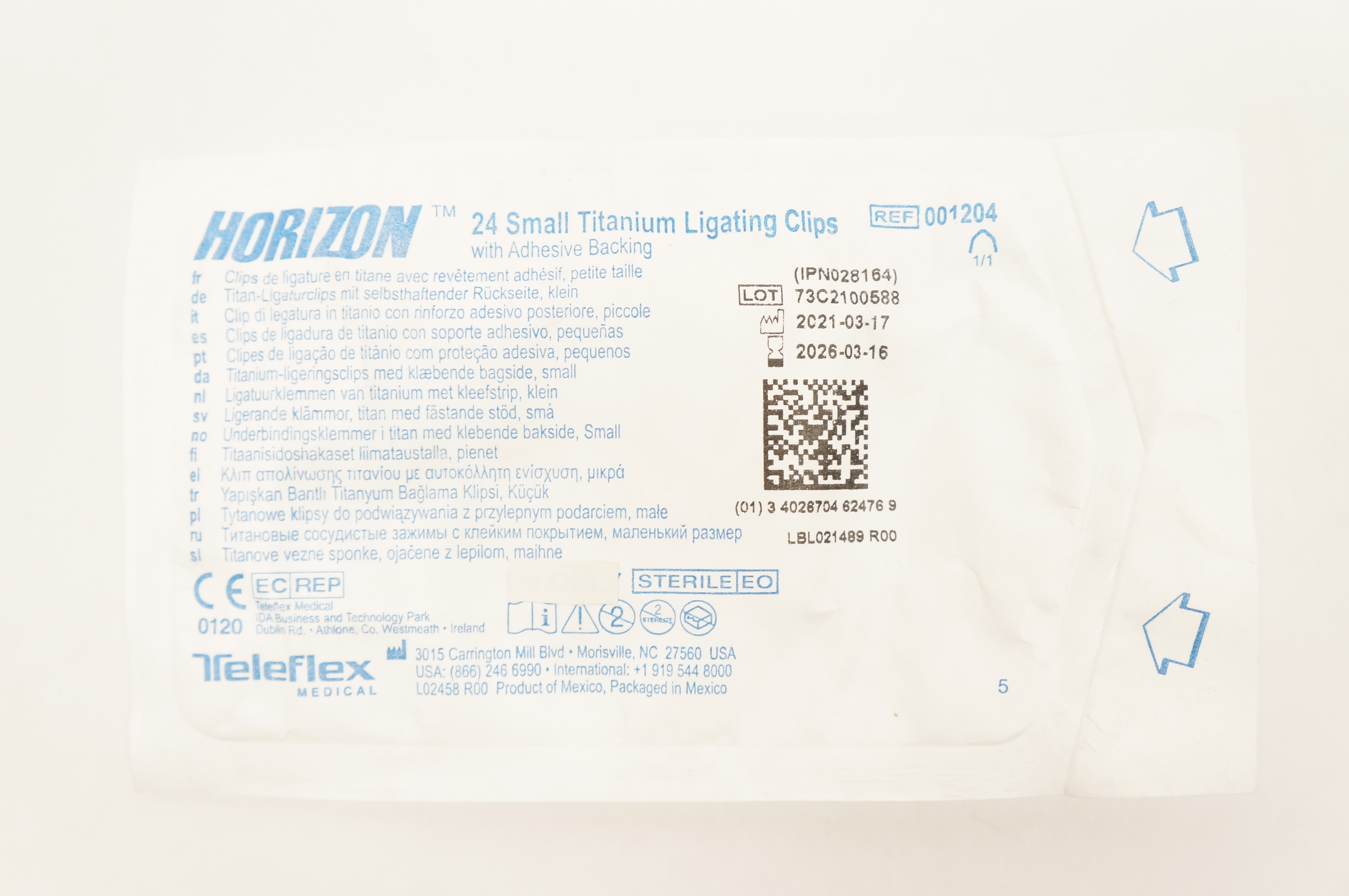 Teleflex 001204 Horizon 24 Small Titanium Clips with Tape