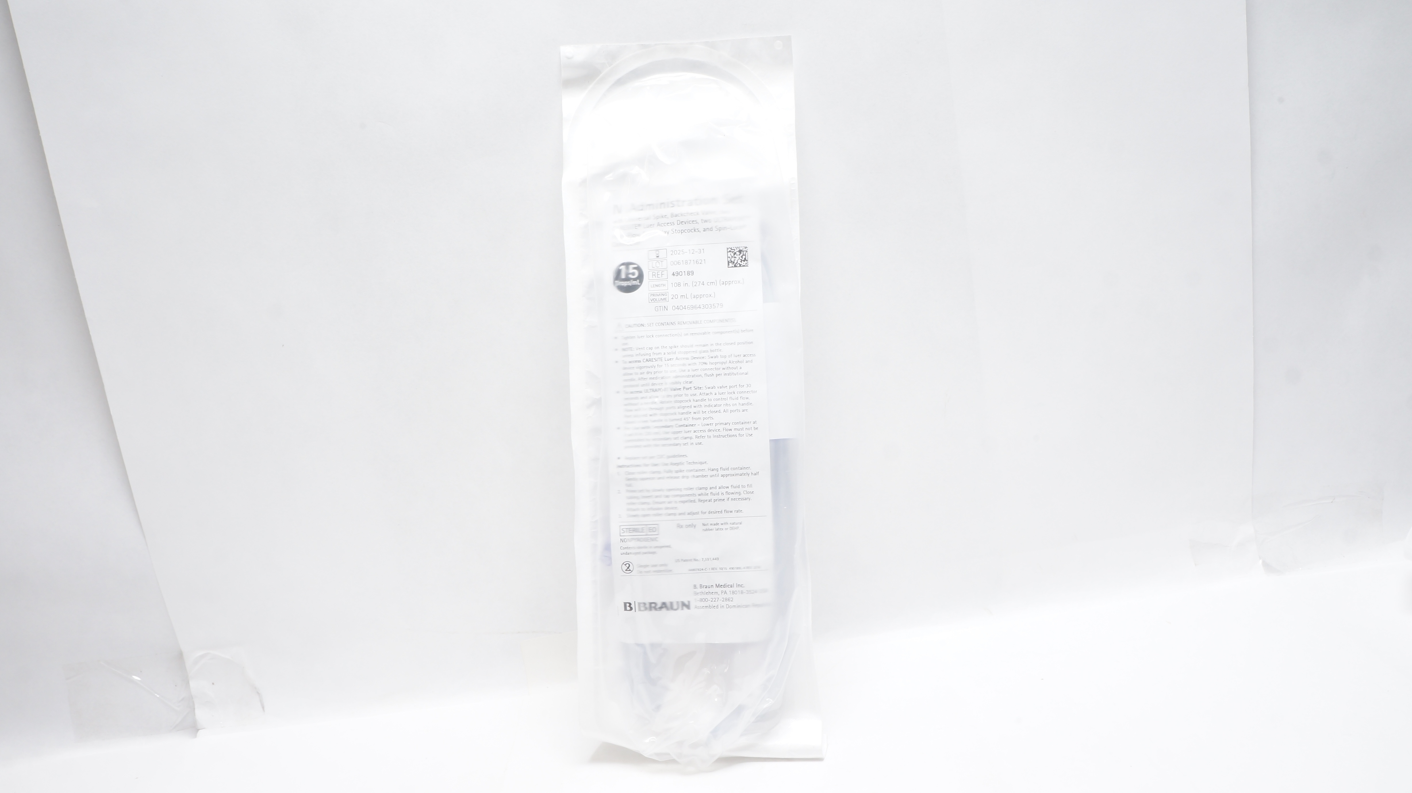 Braun 490189 IV Administration Set 108inch x 20ml (Approx.) 15Drops/mL