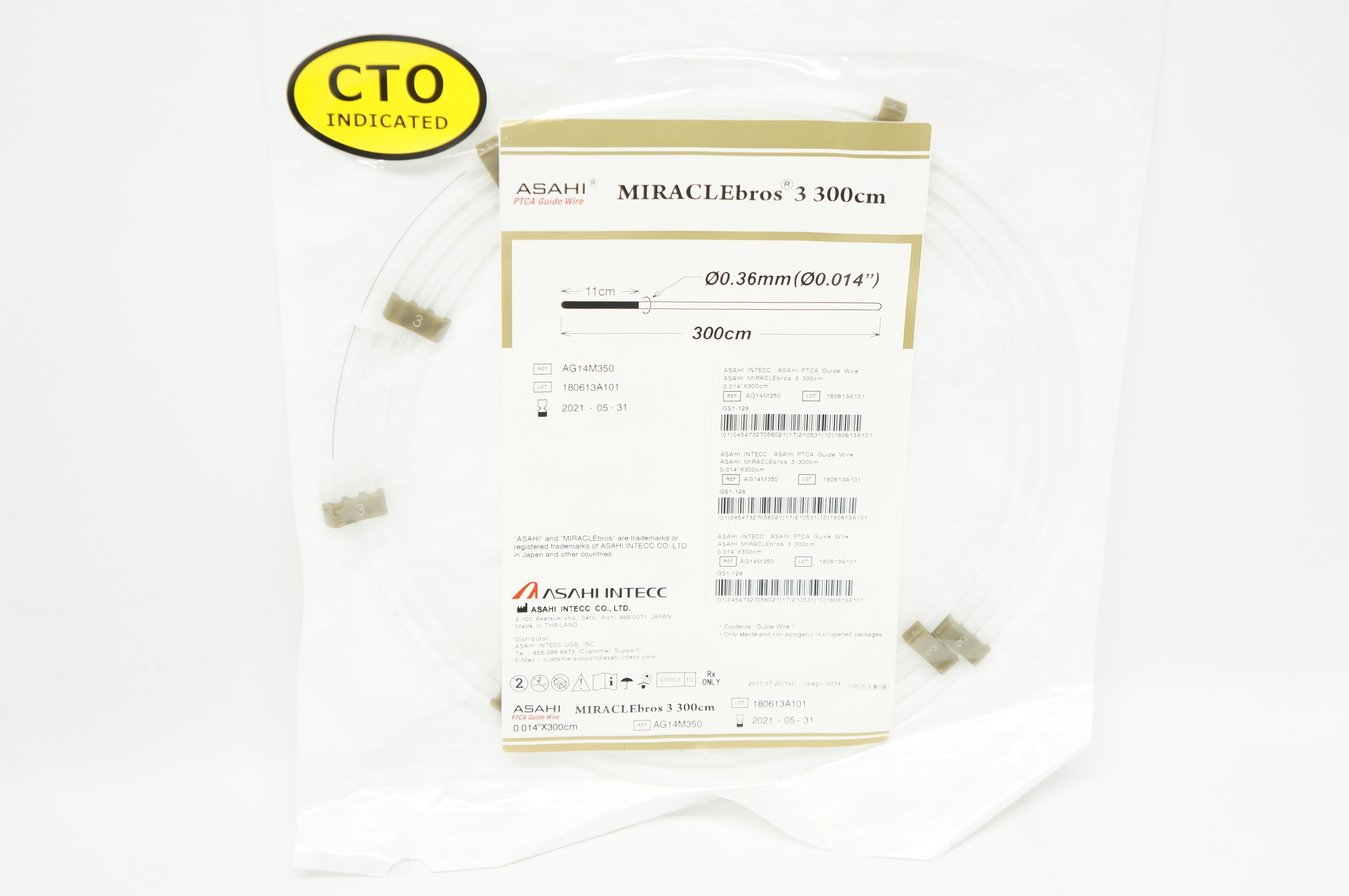 ASAHI Intecc AG14M350 MIRACLEbros 6 PTCA Guide Wire 0.014inch x 300cm (x)