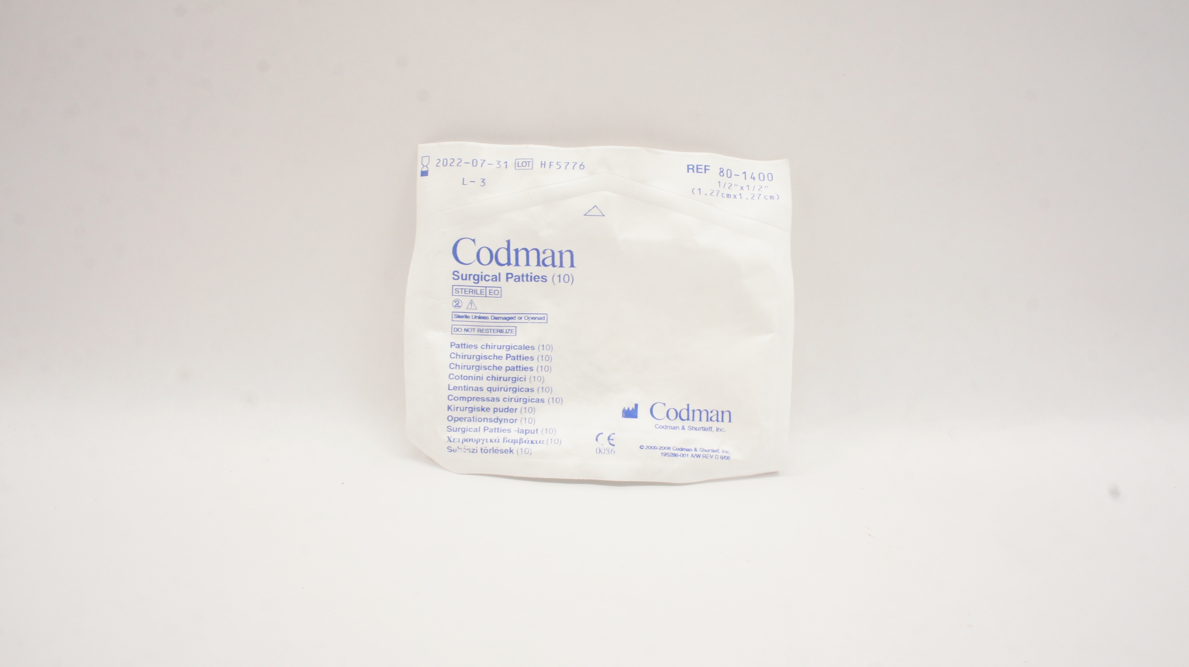 Codman 80-1400 Surgical Patties 1/2inch x 1/2inch (x) - Pack of 10
